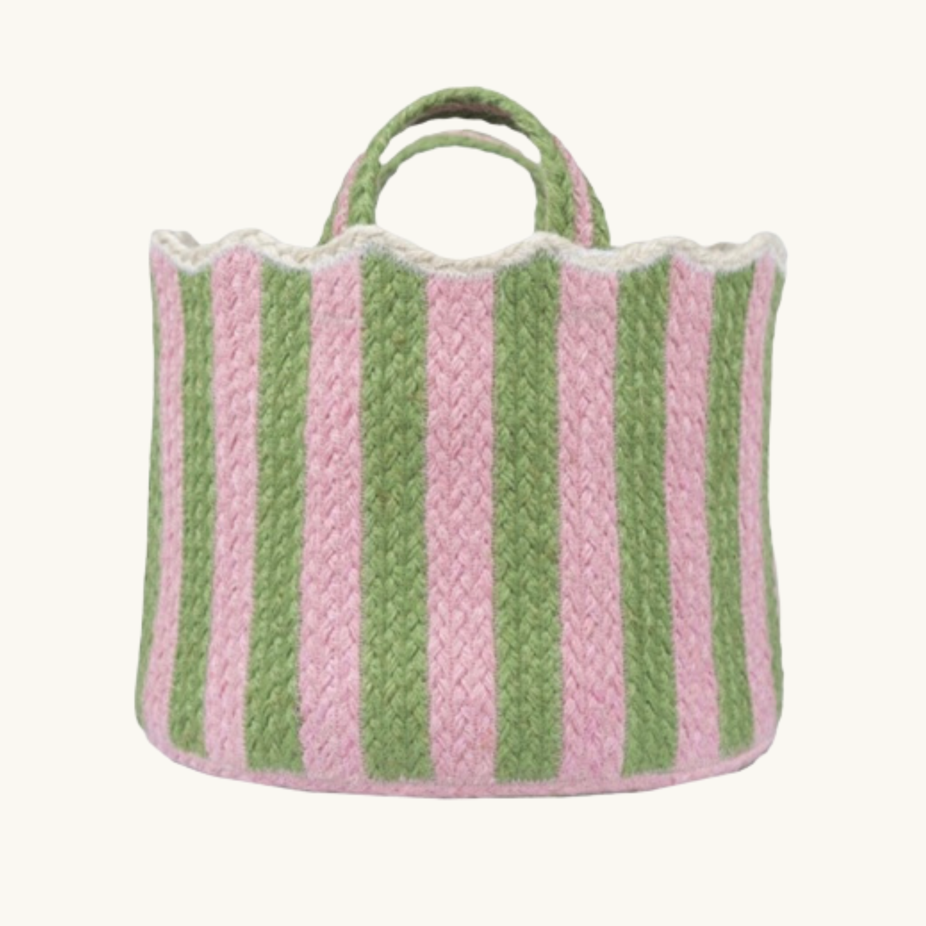 Exta Large Kiwi Striped Scalloped Basket