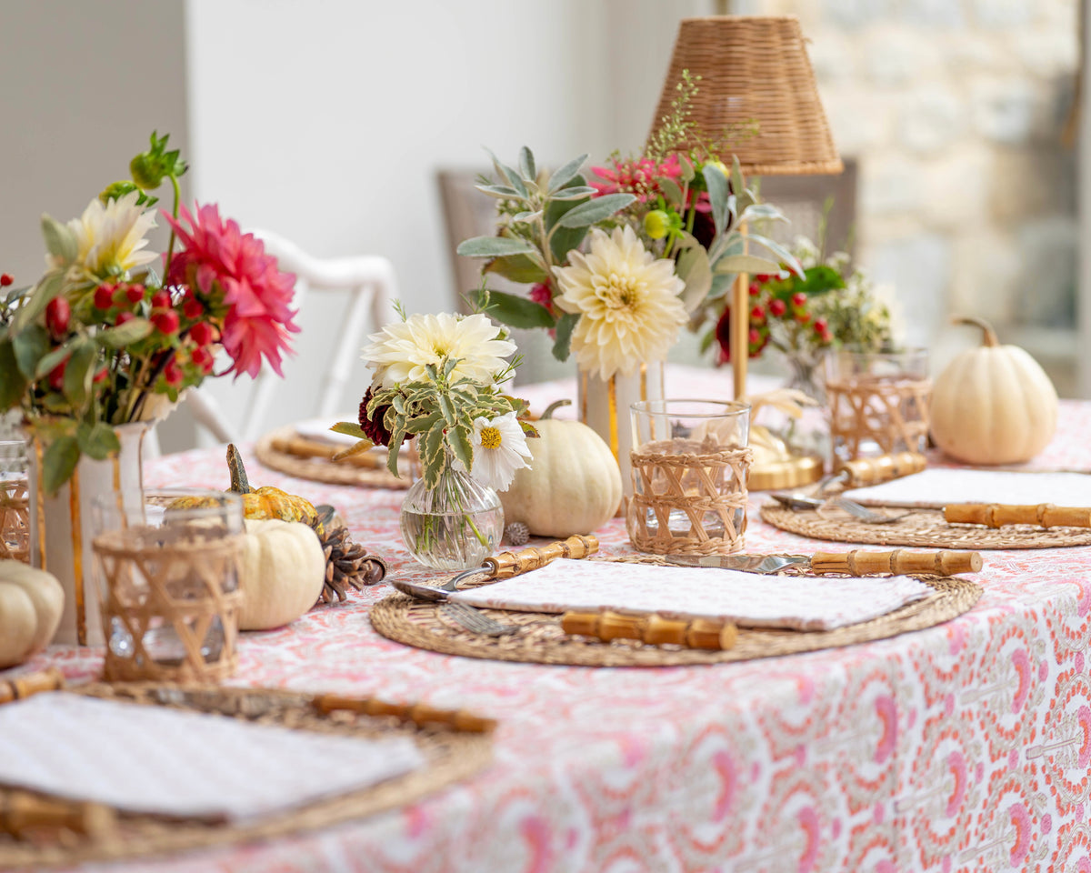 Pink Freya Frilled Handblocked Tablecloth