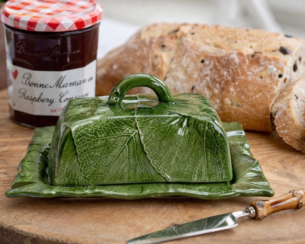 Green Vine Leaf Butter Dish