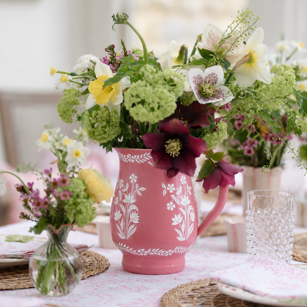 Enamel Hand Painted Jug Dusty Pink