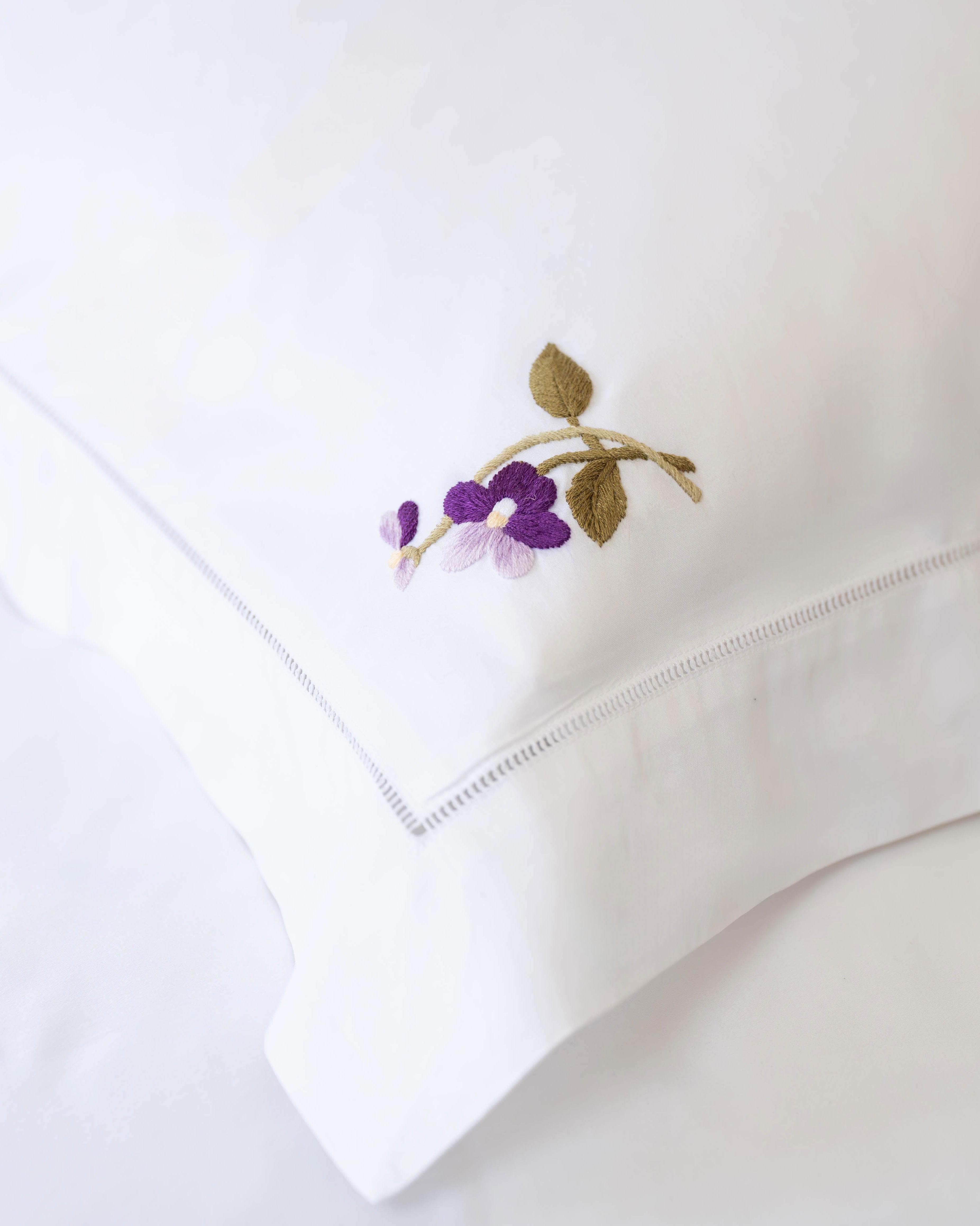Purple Pansy Embroidered Pillowcase