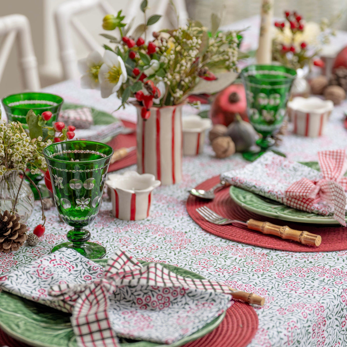 Festive Flowers Handblocked Tablecloth