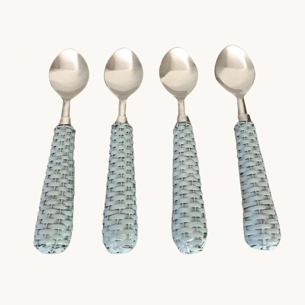 Pale Blue Rattan Set of Teaspoons (4)