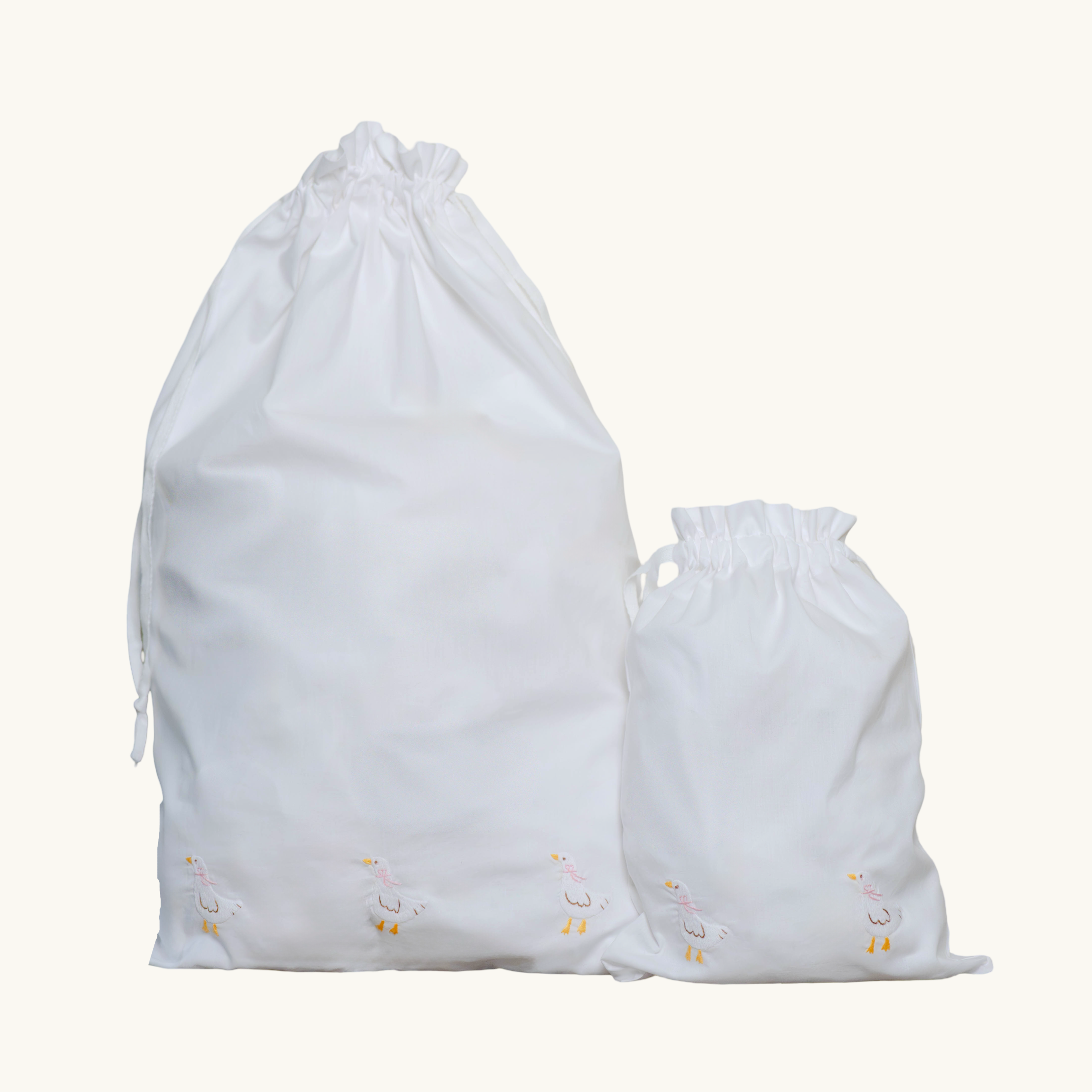 Goose (Pink) Embroidered Cotton Laundry Bag