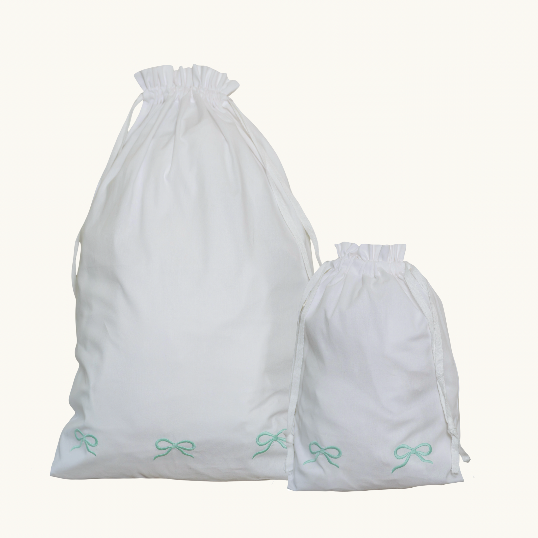 Green Bow Embroidered Cotton Laundry Bag