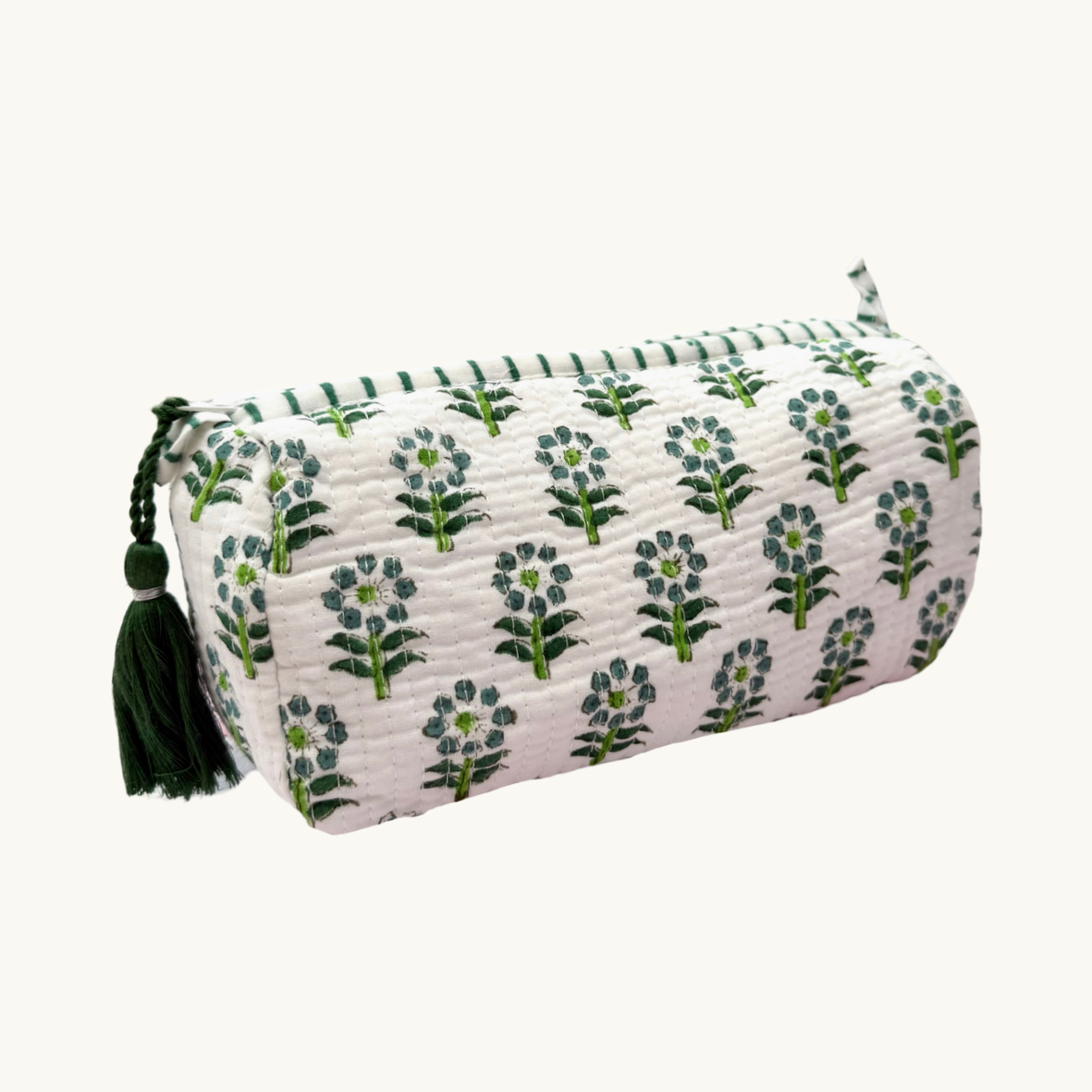 Green Daisy Handblocked Wash Bag