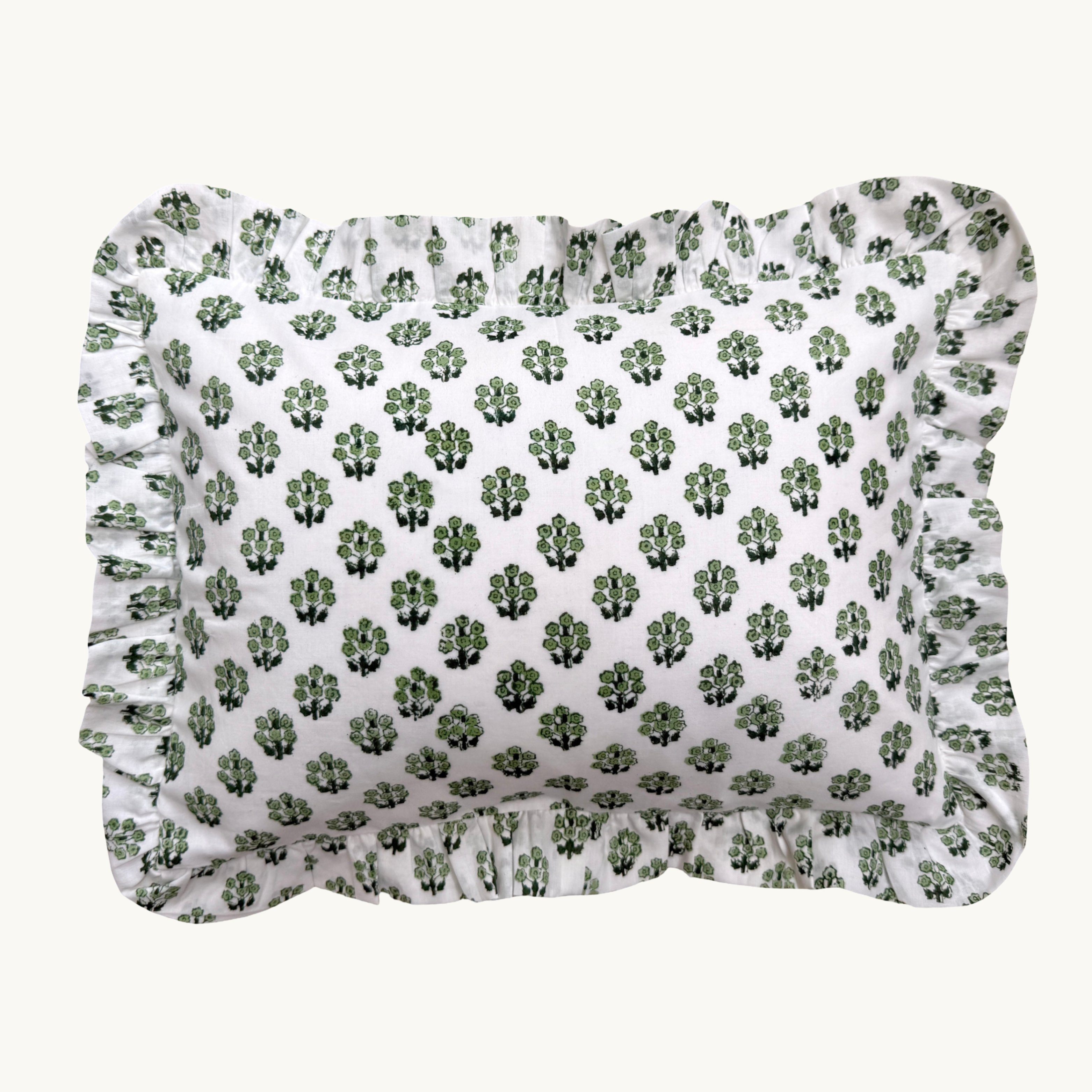 Green Daphne Frilled Cushion