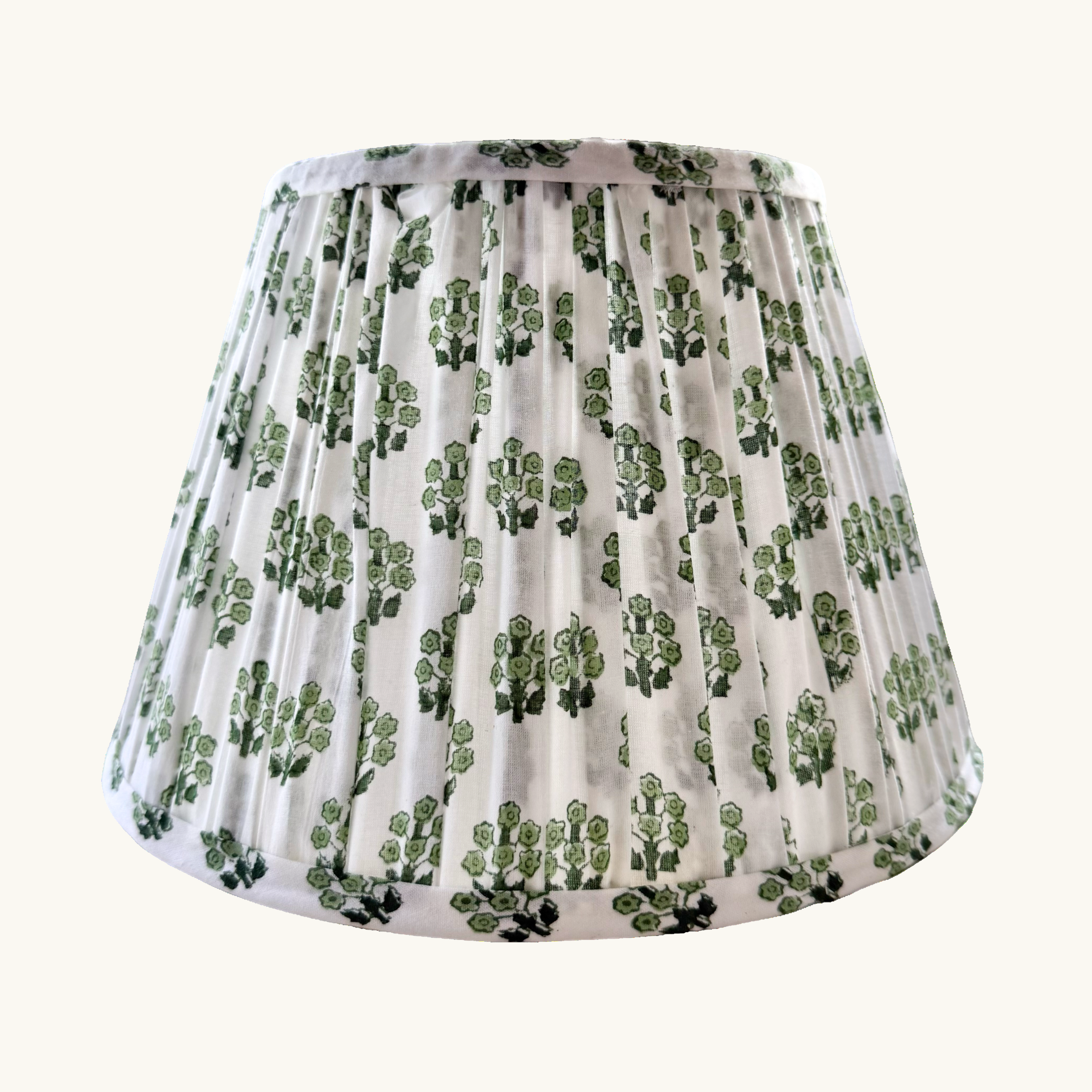 Green floral pattern lampshade on a white background