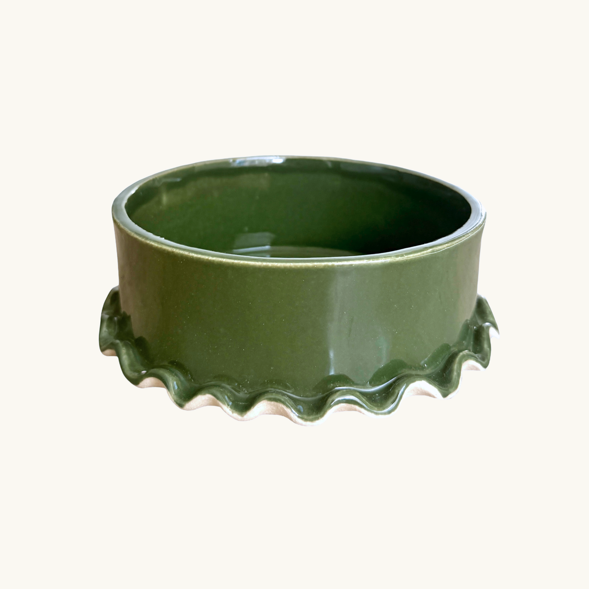 Green Frilled Ceramic Dog Bowl (Small)
