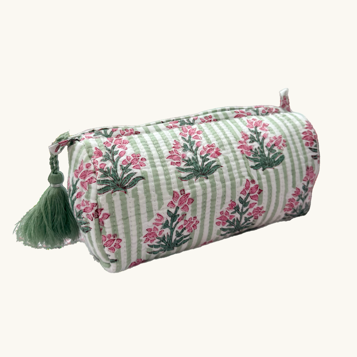 Green Johari Handblocked Wash Bag