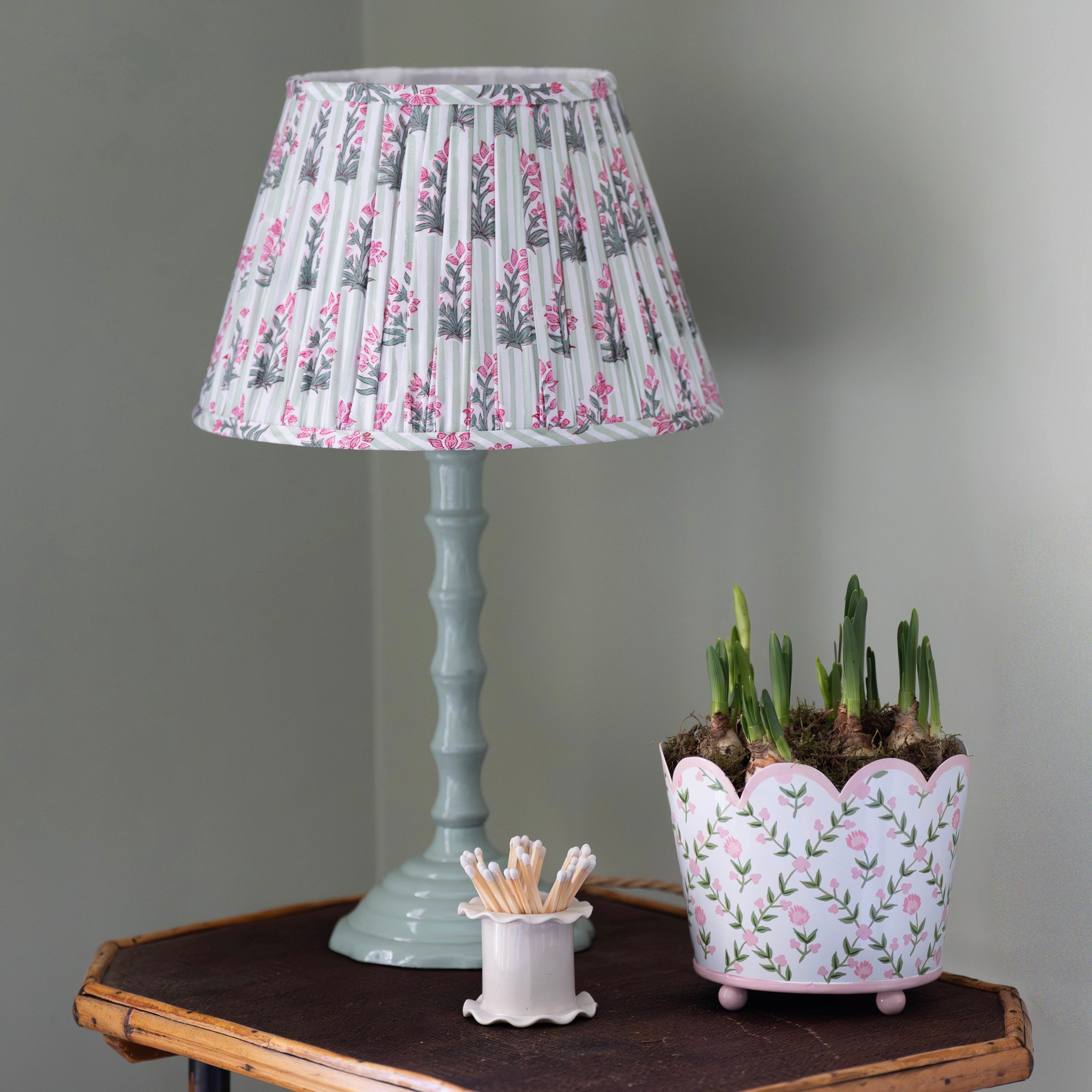 Green Johari Handblocked Gathered Lampshade