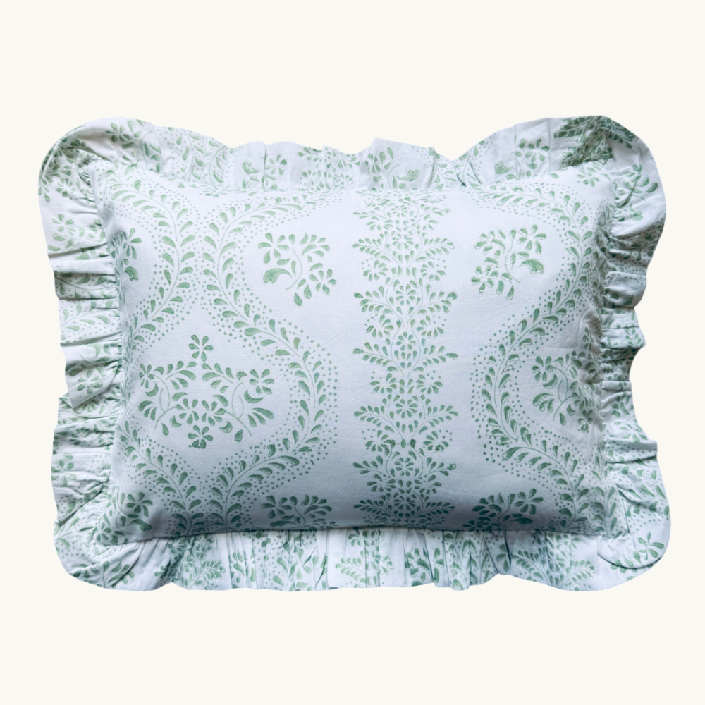 Green Rosalie Frilled Cushion