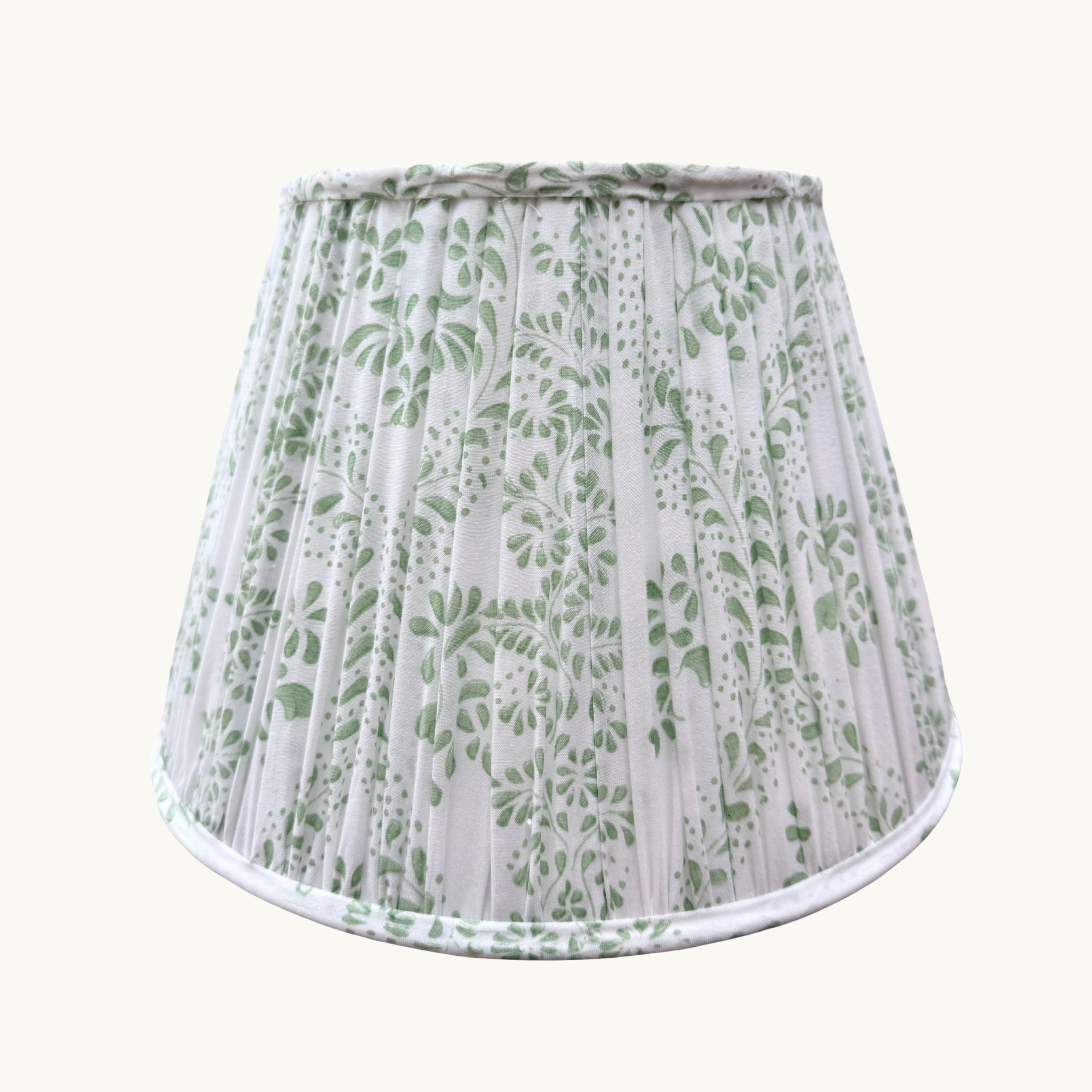 Green Floral patterned lampshade on a white background