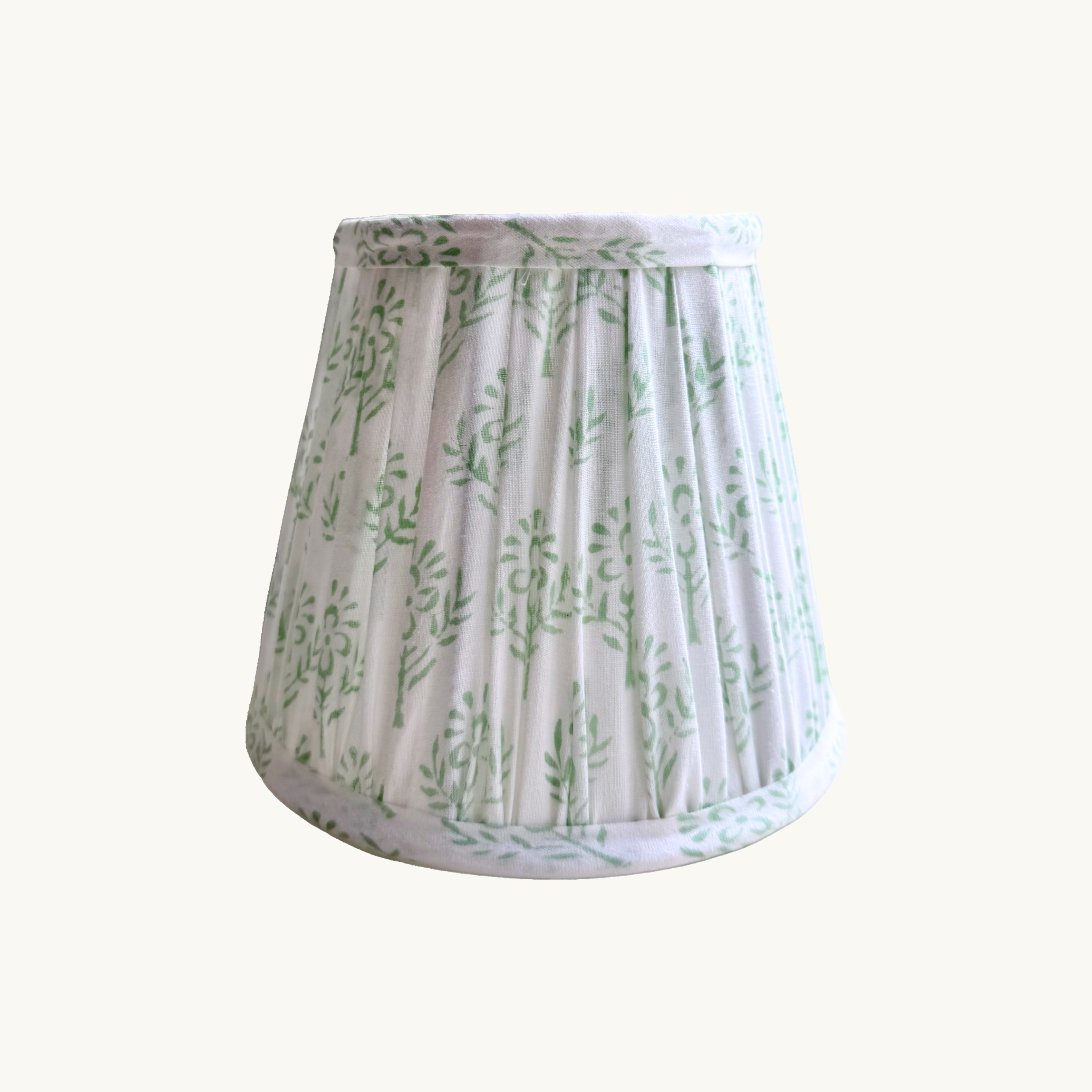 Green Sprig Handblocked Gathered Lampshade