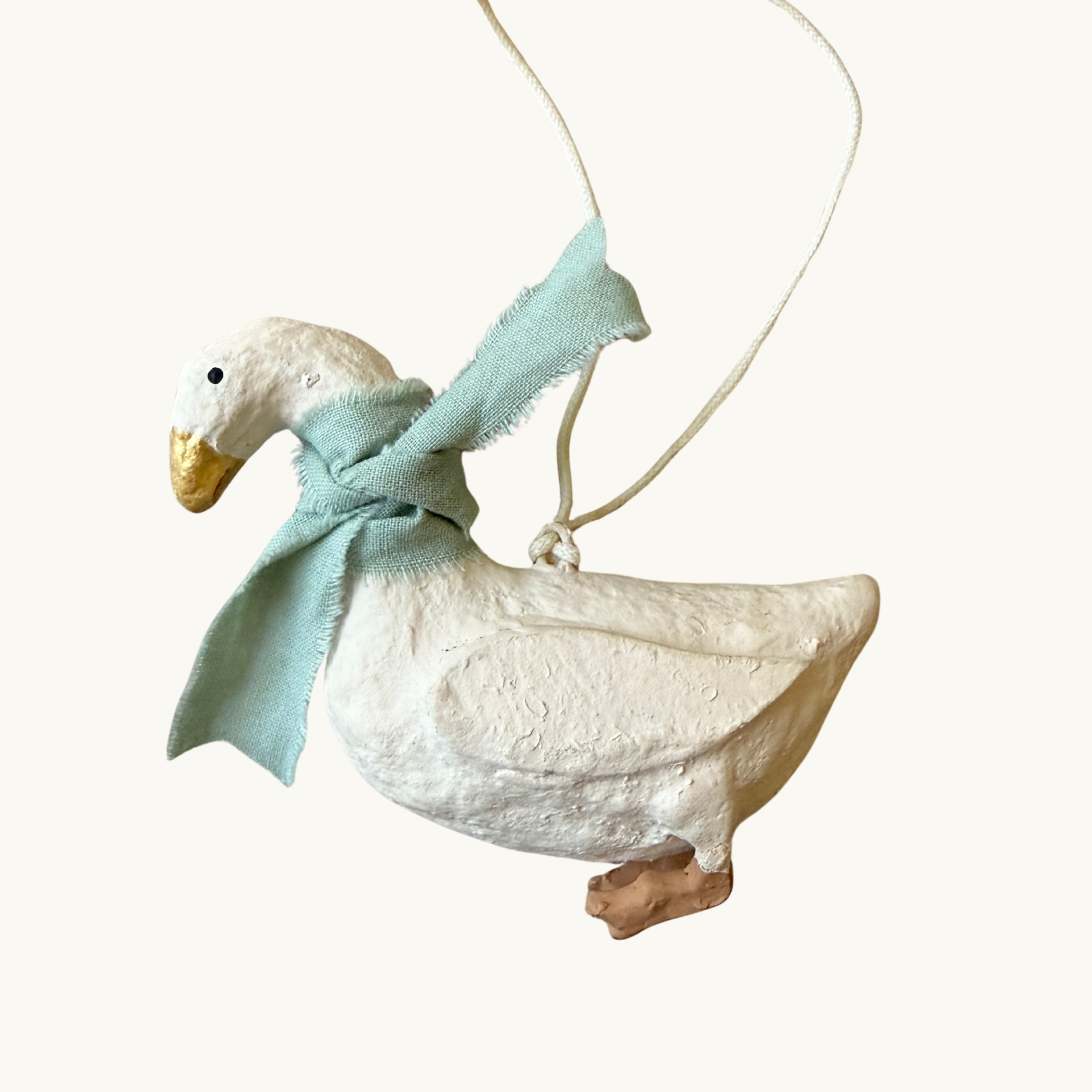 Handcrafted Cotton Mache Goose Decoration Pale Sage
