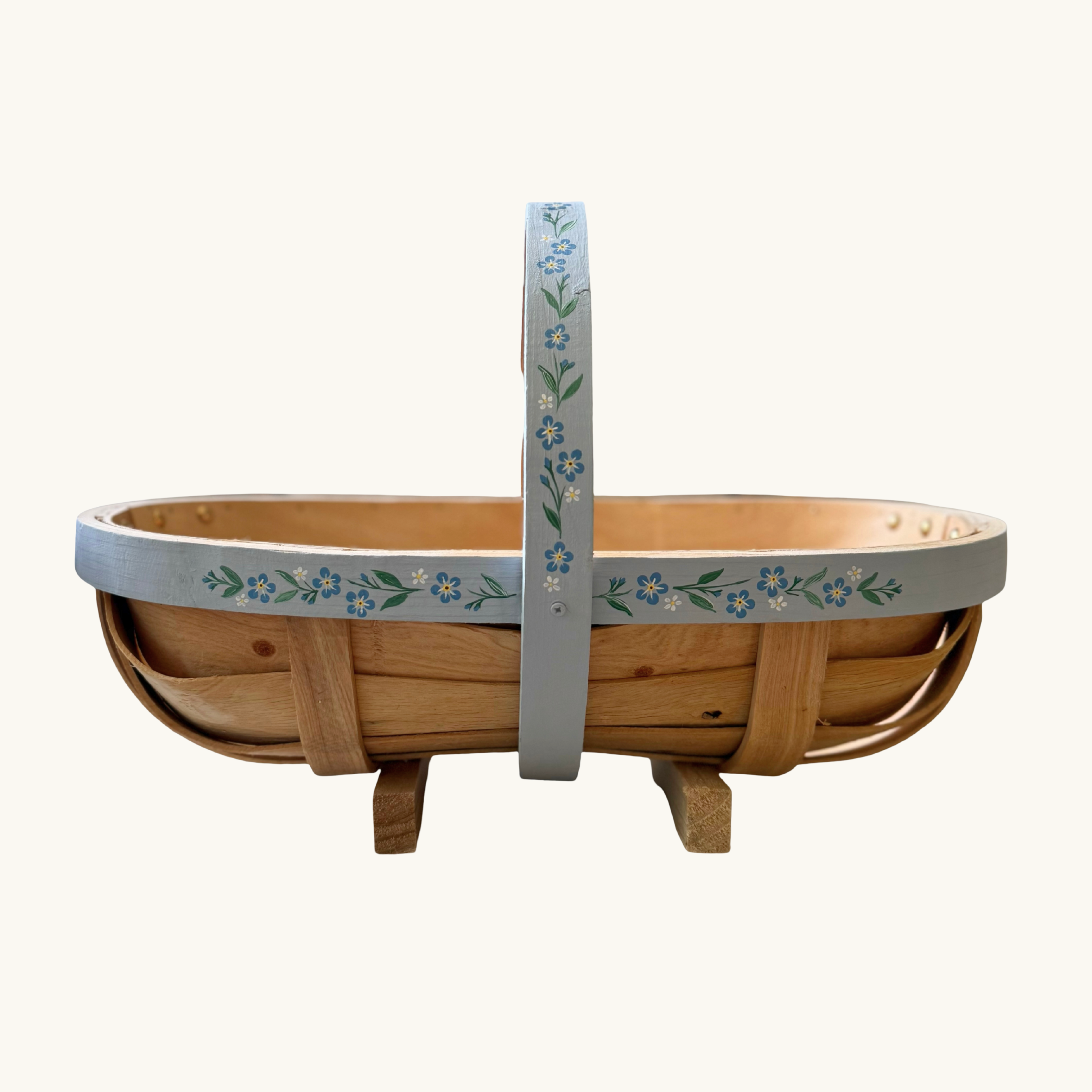 Handpainted Traditional Garden Trug - Blue Floral