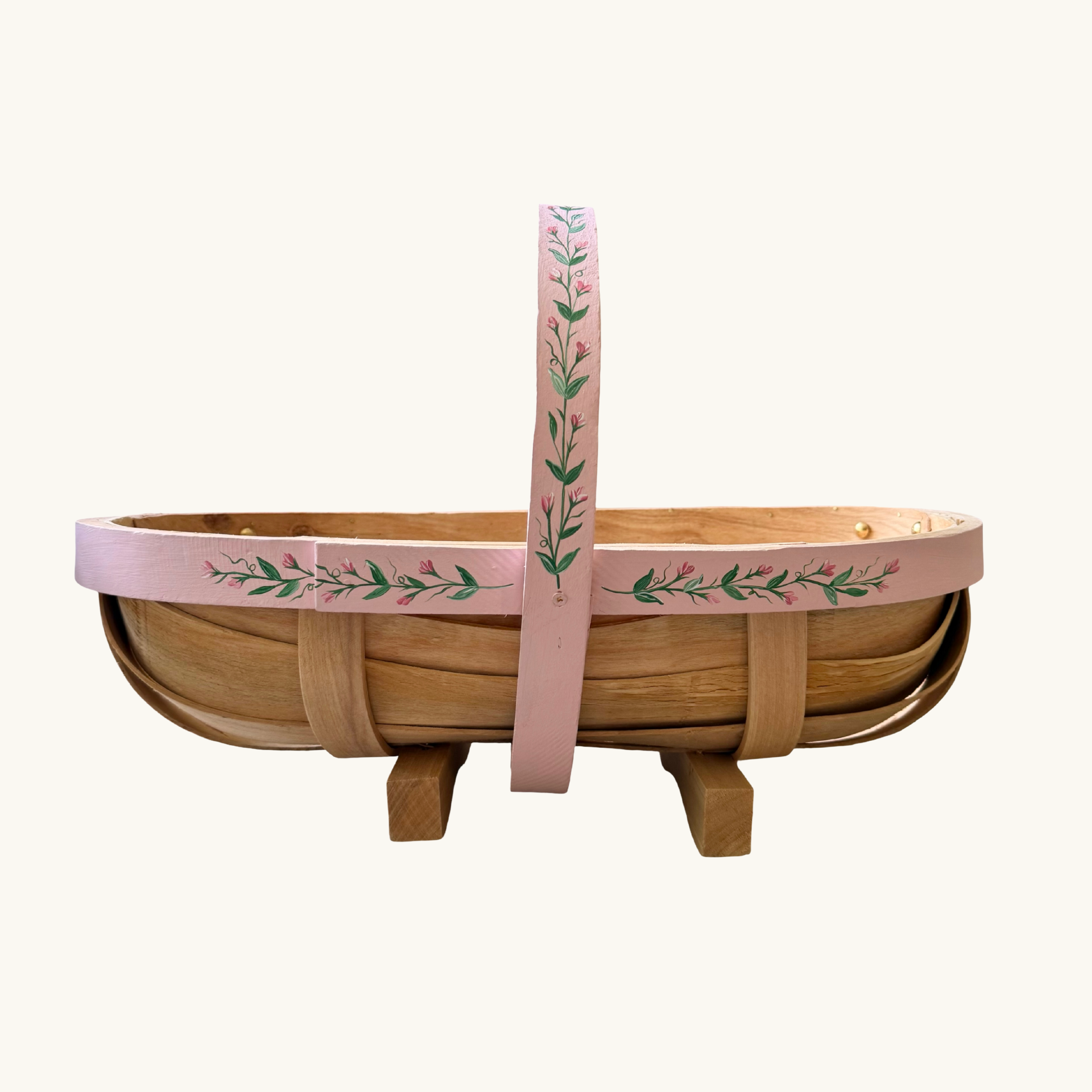 Handpainted Traditional Garden Trug - Pink Floral