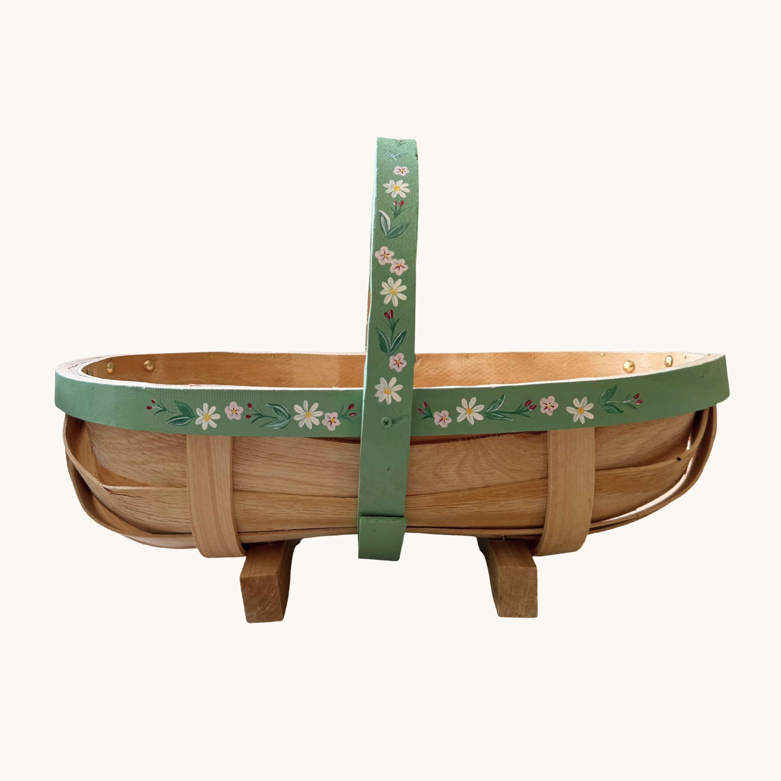 Handpainted Traditional Garden Trug - Green Floral