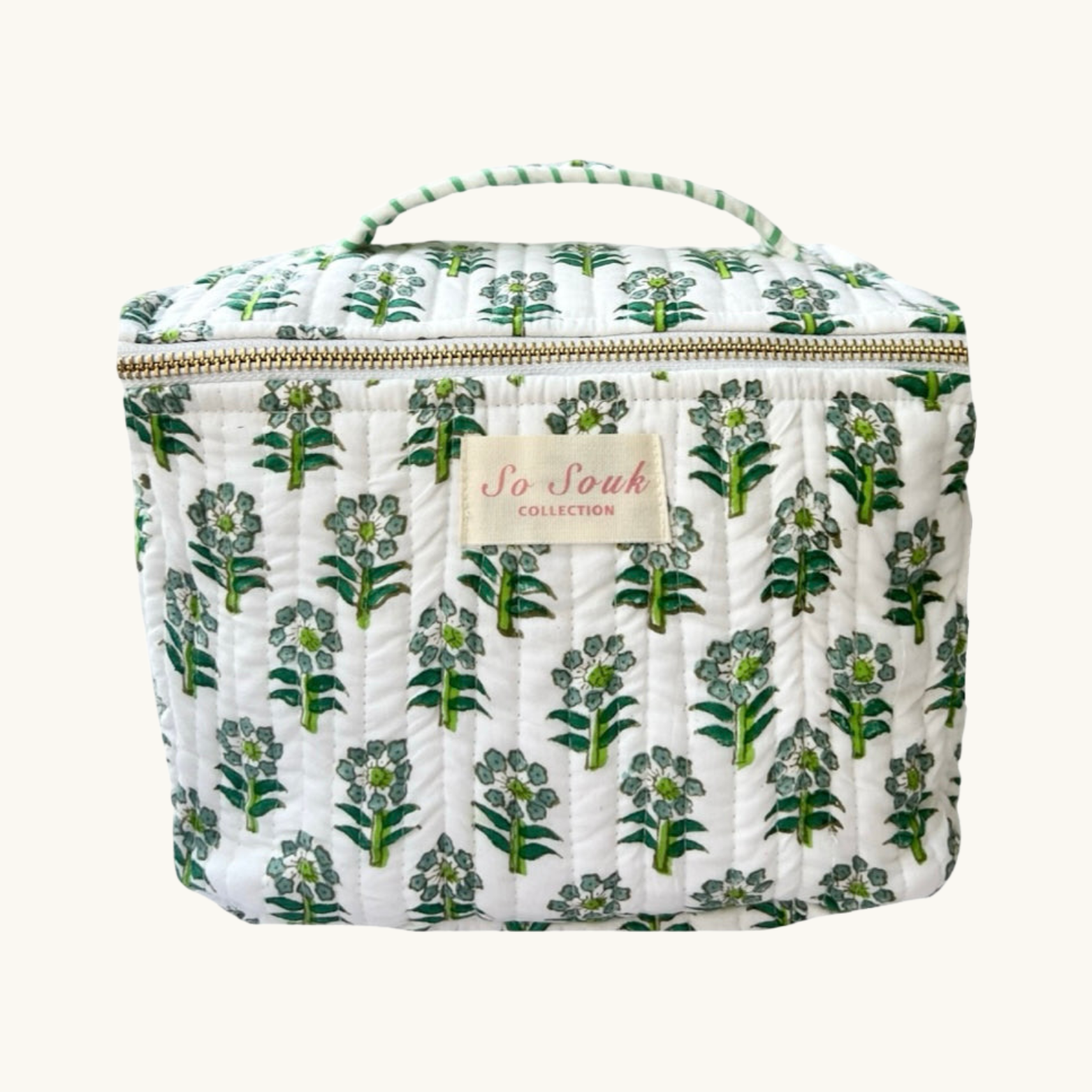 Green Daisy Handblocked Cosmetic Case