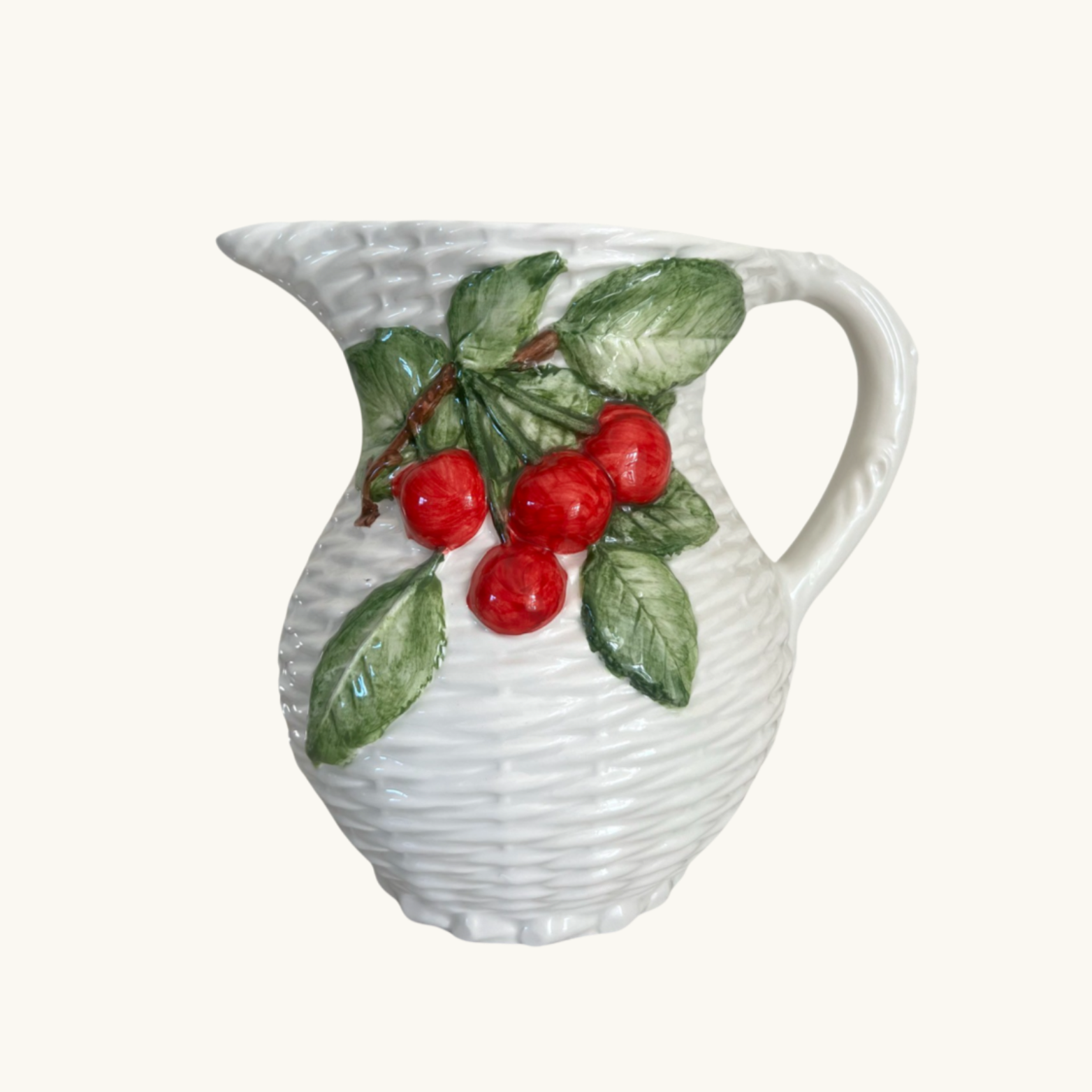 Cherry Basketweave Ceramic Jug