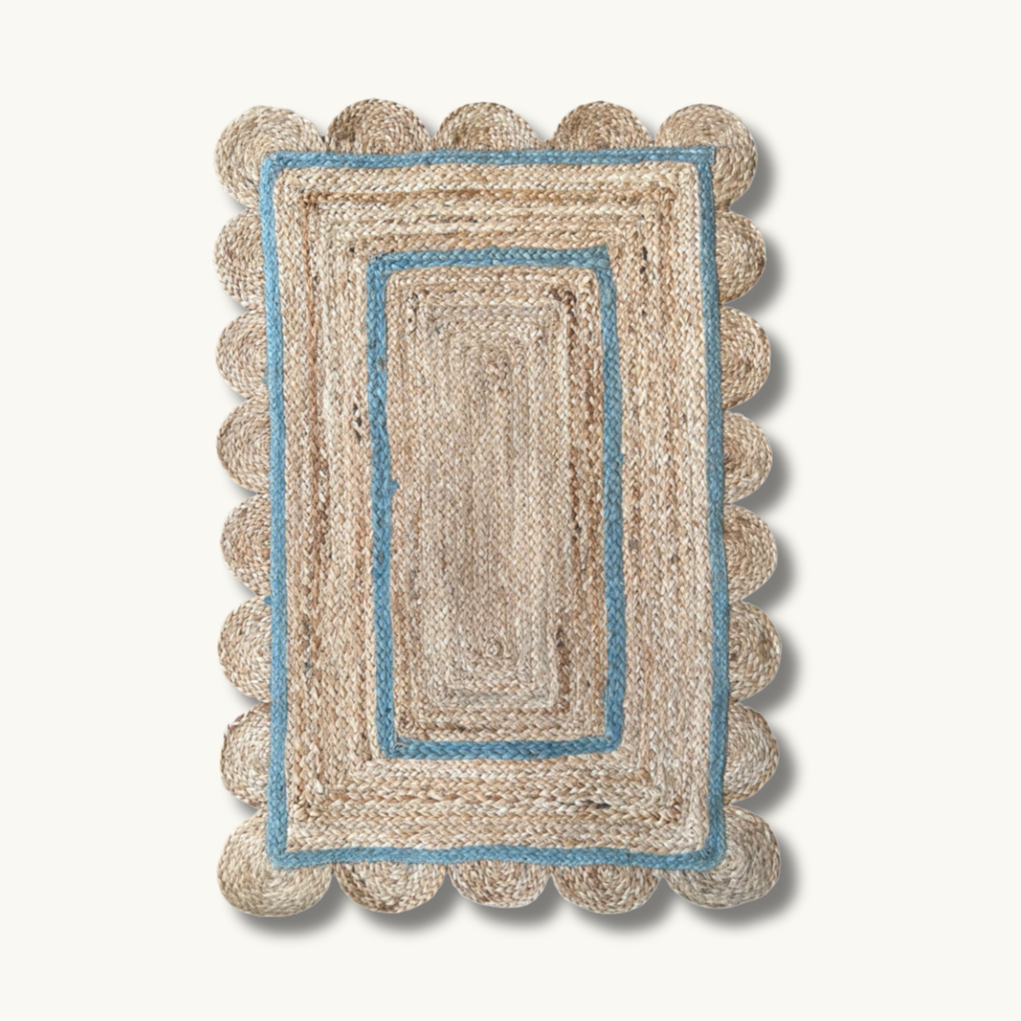 Scalloped Jute Doormat Blue