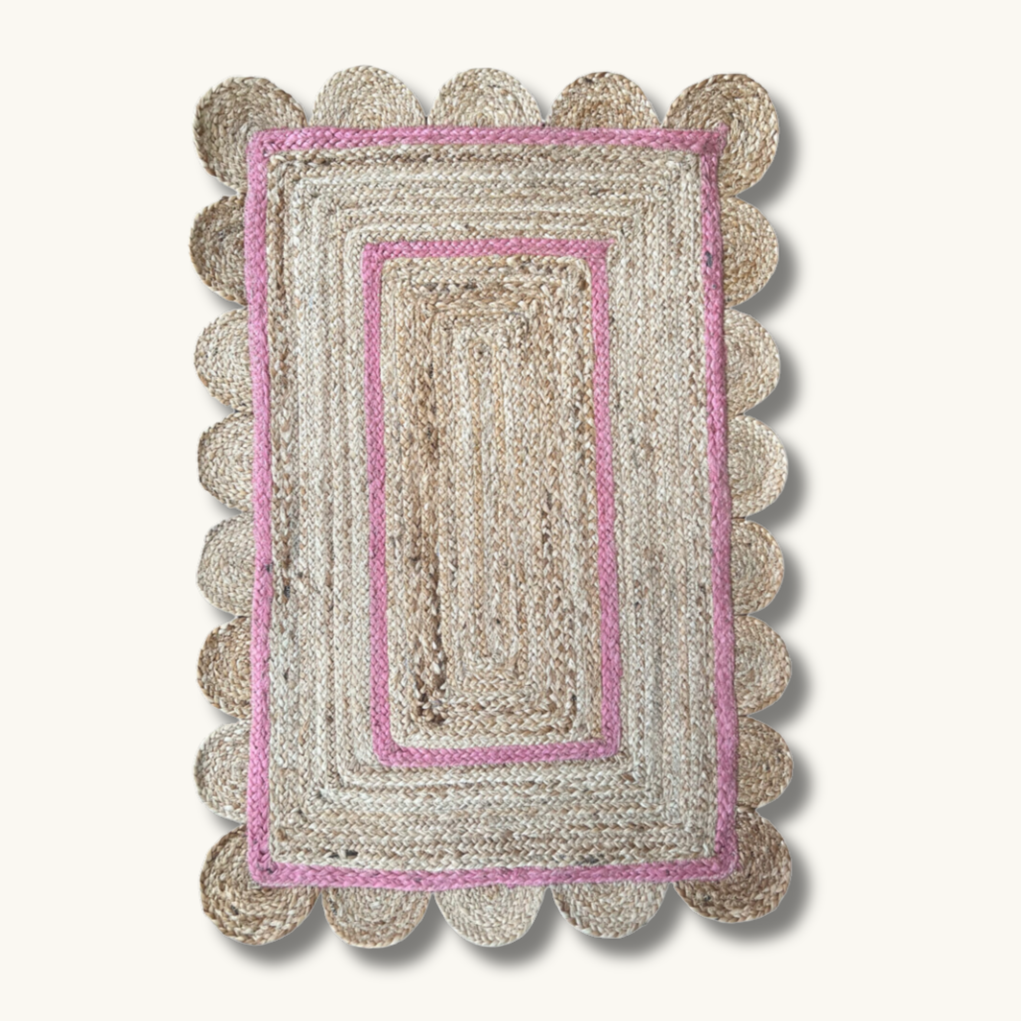 Scalloped Jute Doormat Rose Pink