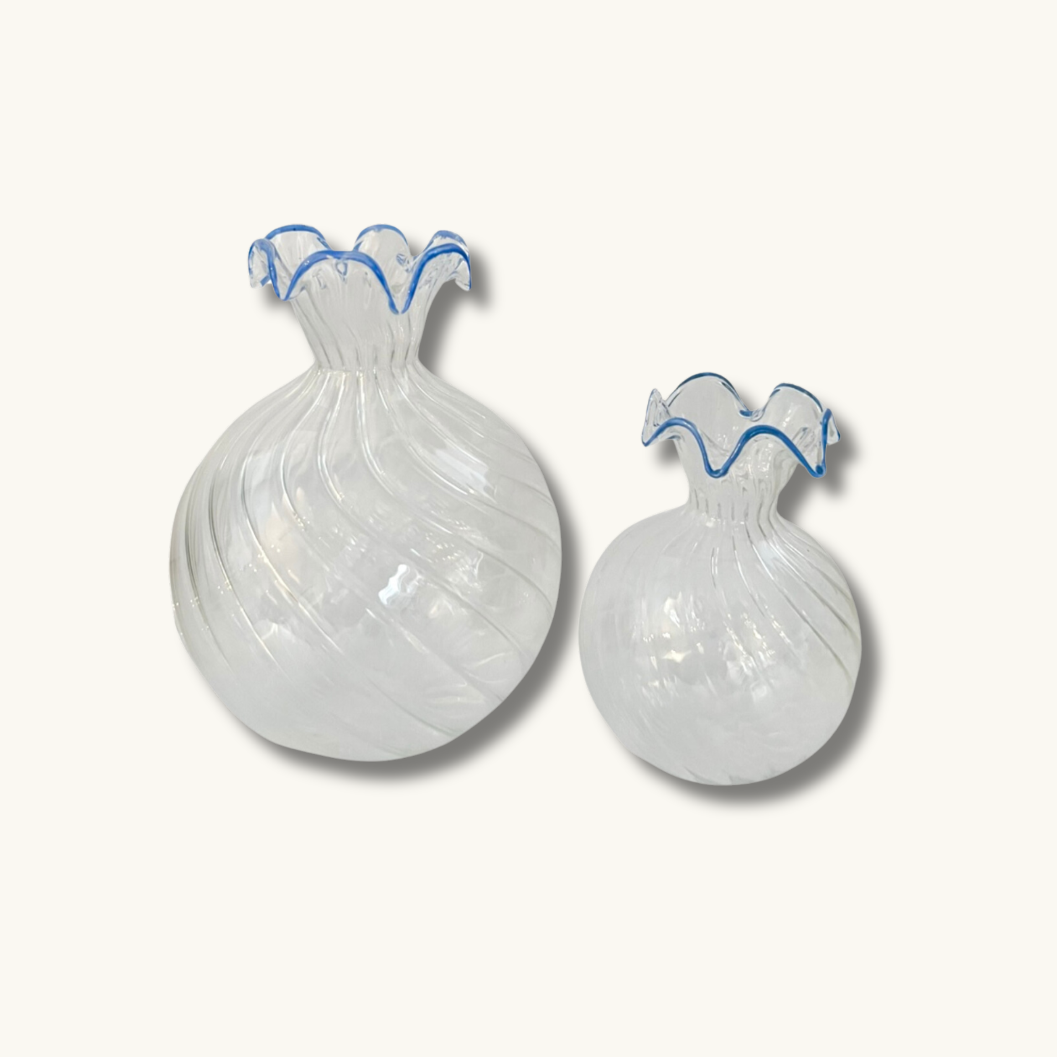 Large Blue Scalloped Ribbed Bud Vase