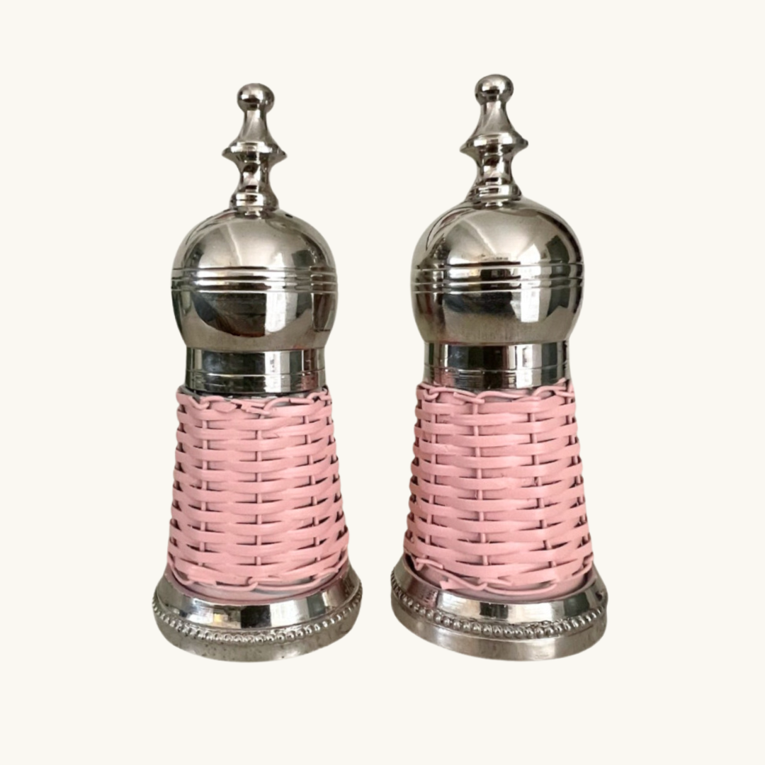 Pale Pink Rattan Salt and Pepper Set