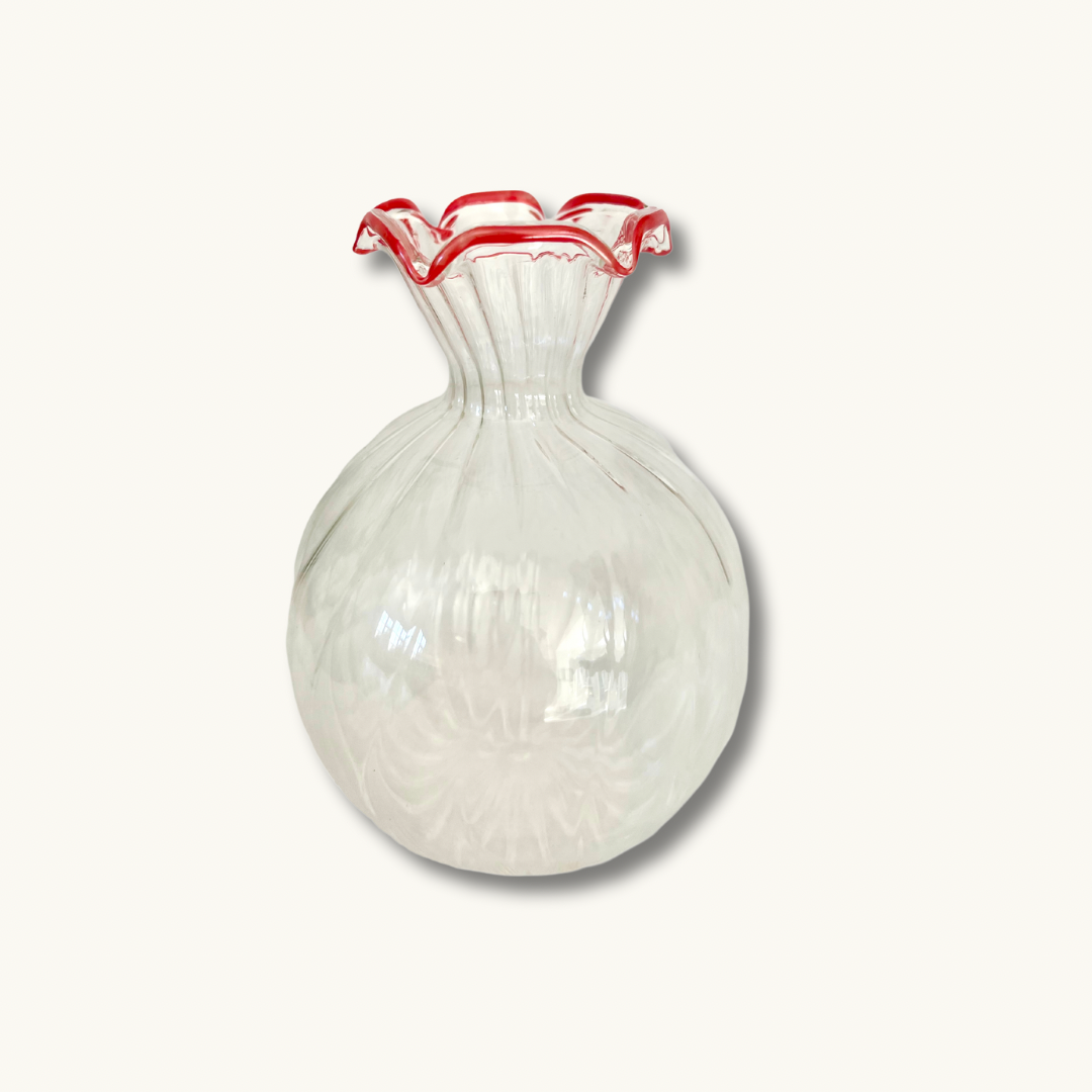 Large Red Scalloped Ribbed Bud Vase