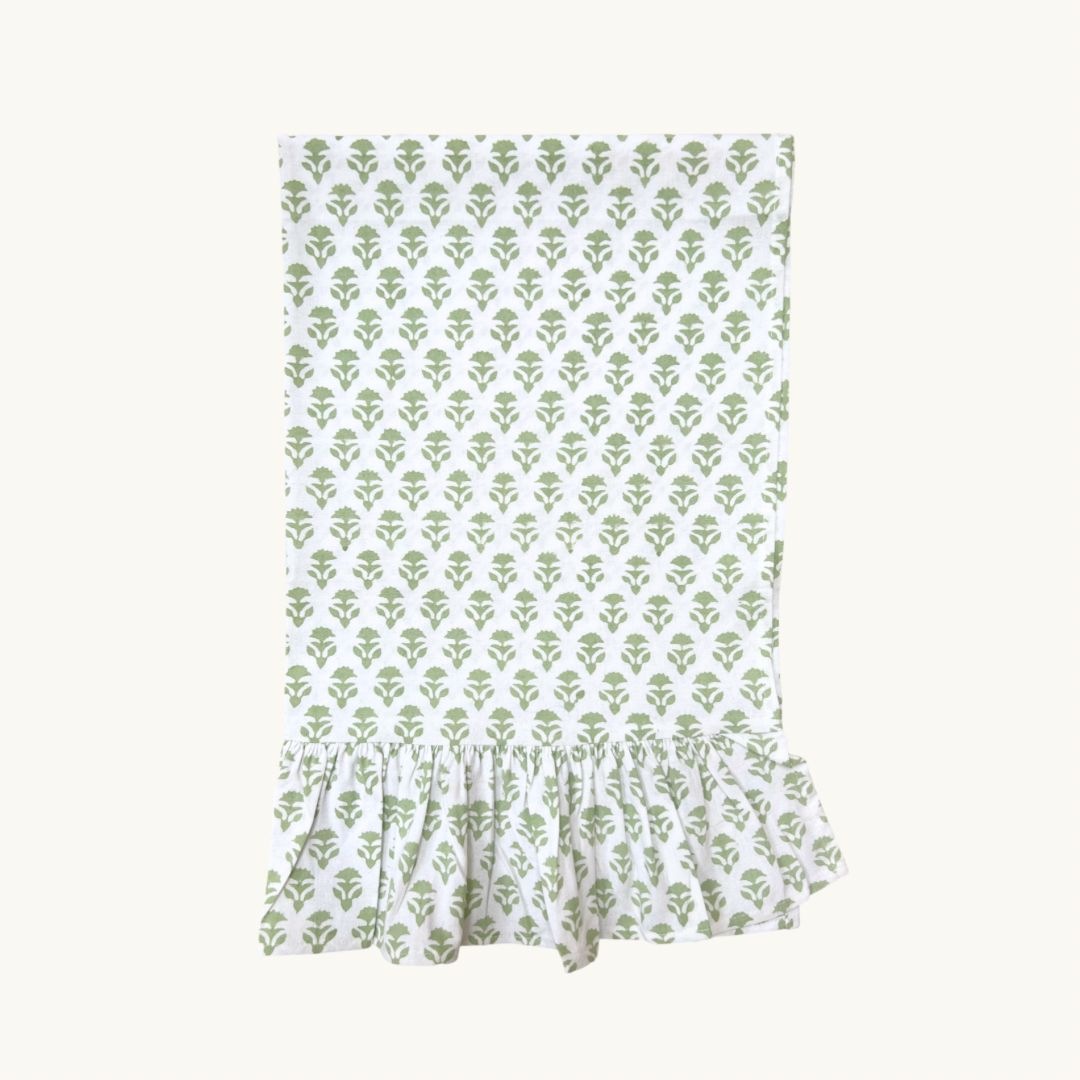 Frilled Sage Green Carnation Kitchen Towel