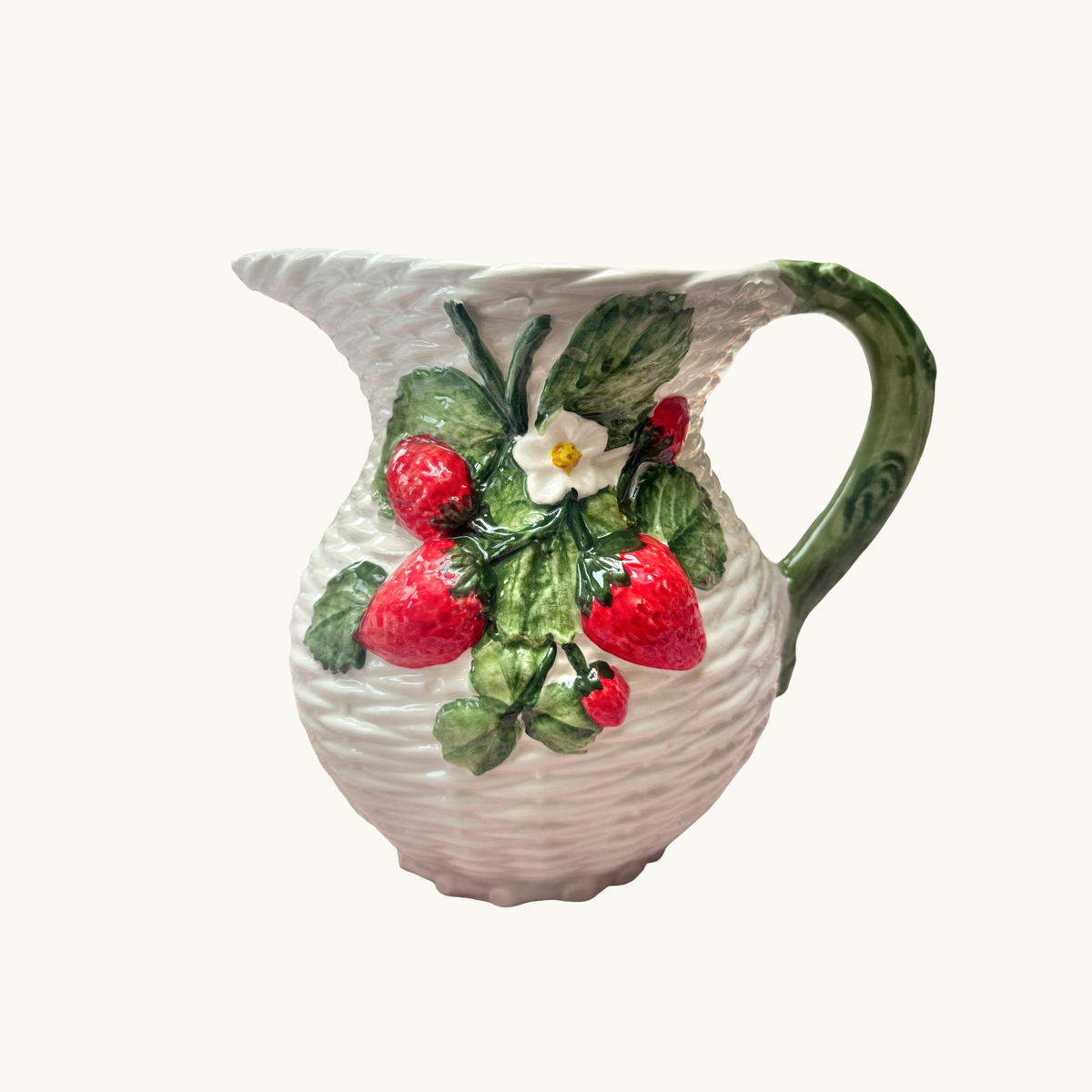 Strawberry Basketweave Ceramic Jug