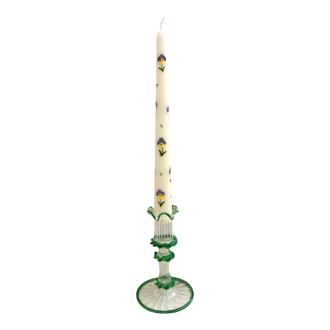 Green Frilled Glass Candlestick