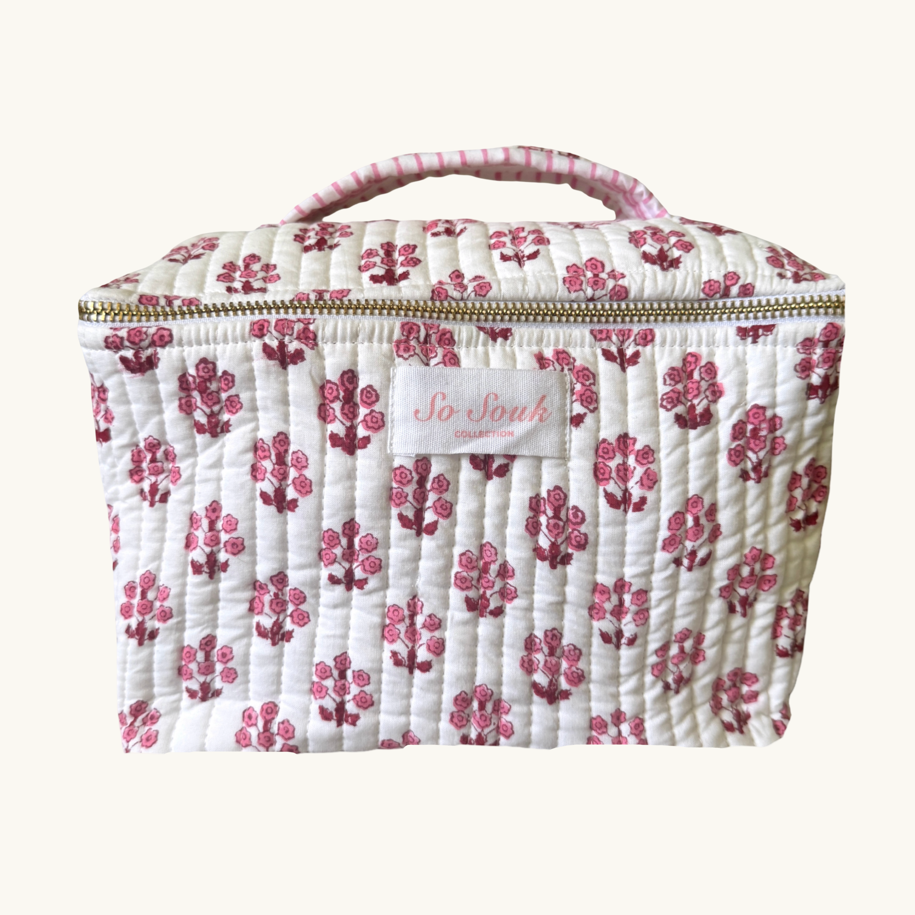 Pink Daphne Handblocked Cosmetic Case