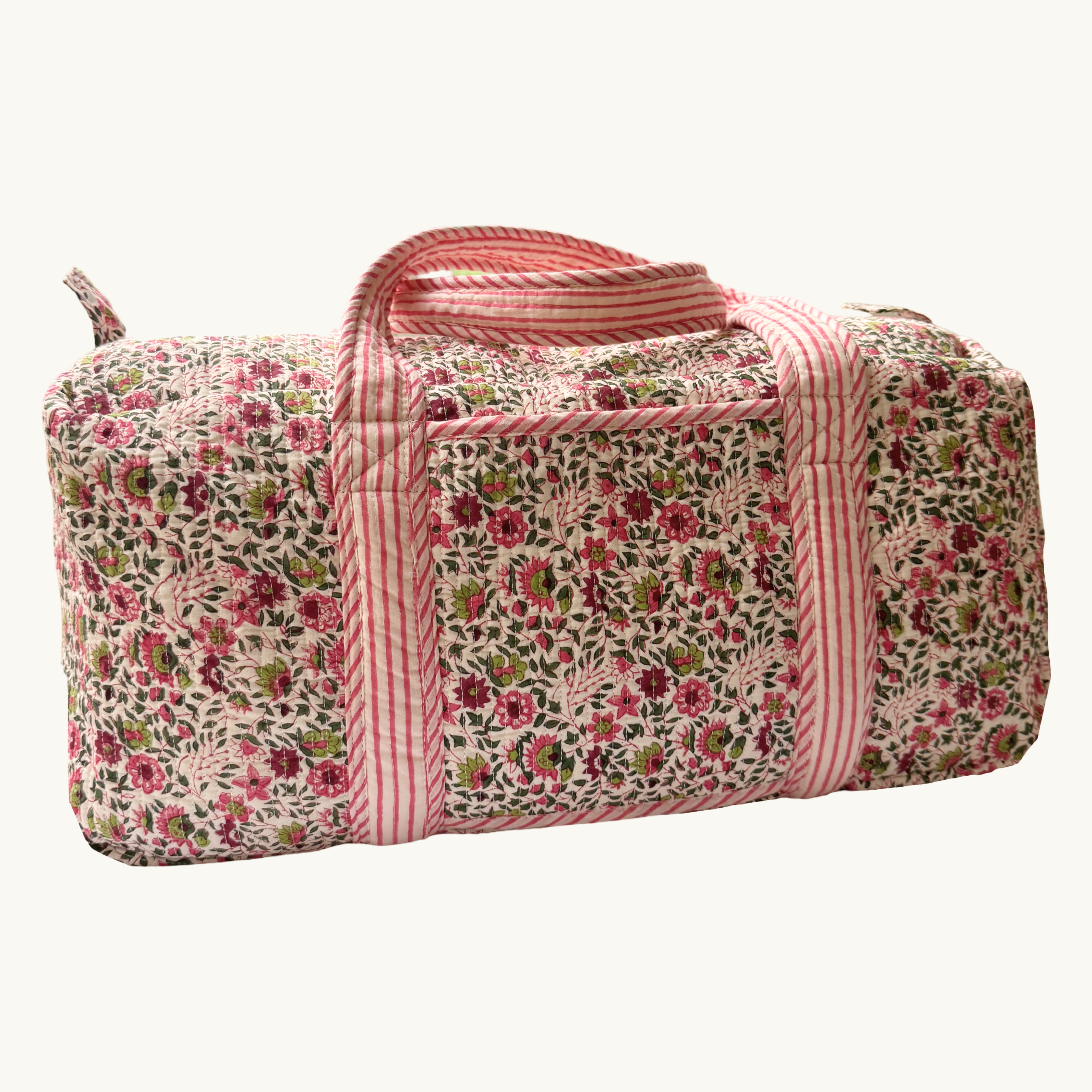 Pink Flora Handblocked Weekend Bag