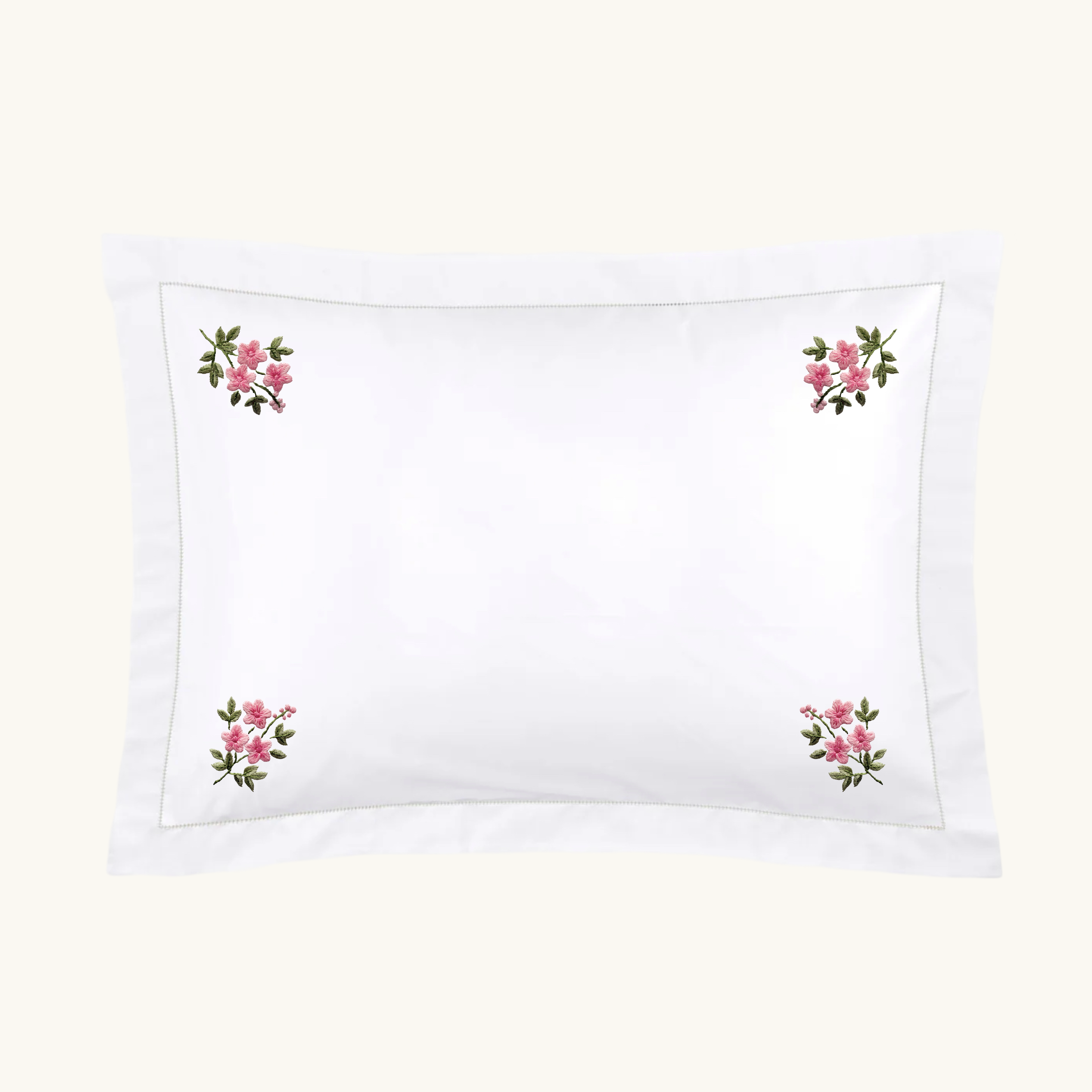 Pink Floral Embroidered Pillowcase