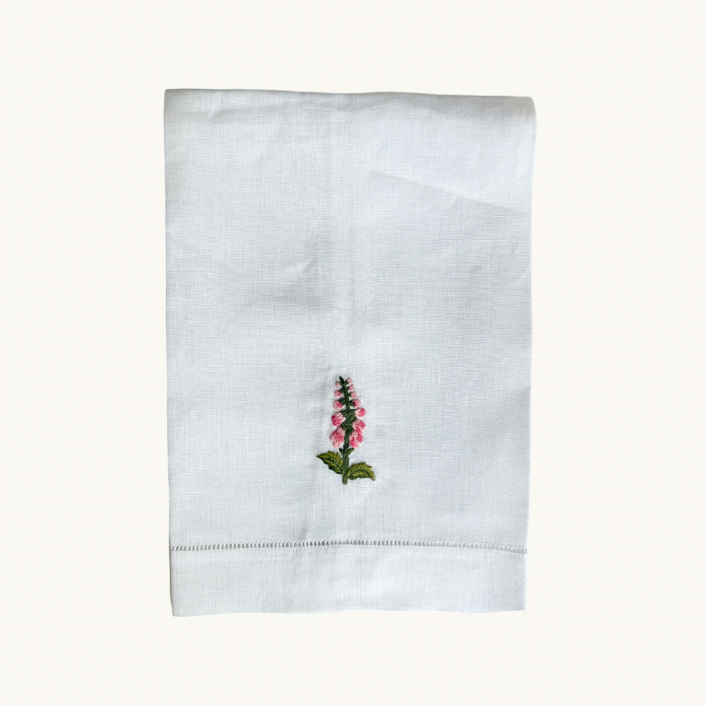 Pink Foxglove Embroidered Hand Towel