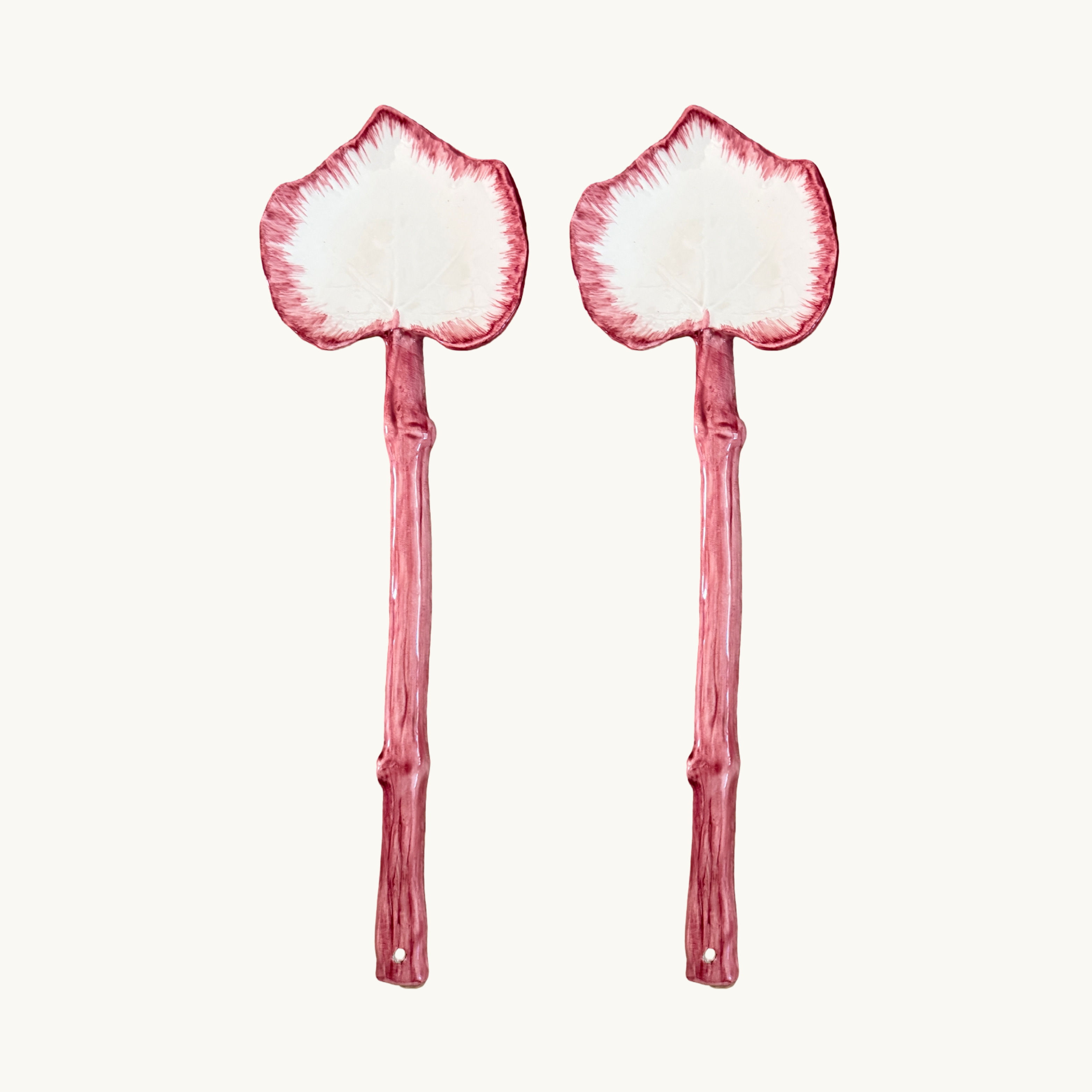 Pink Leaf Ceramic Salad Servers