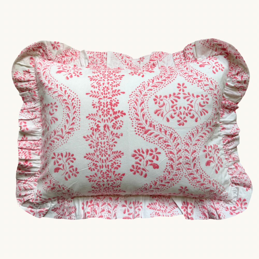 Pink Rosalie Frilled Cushion