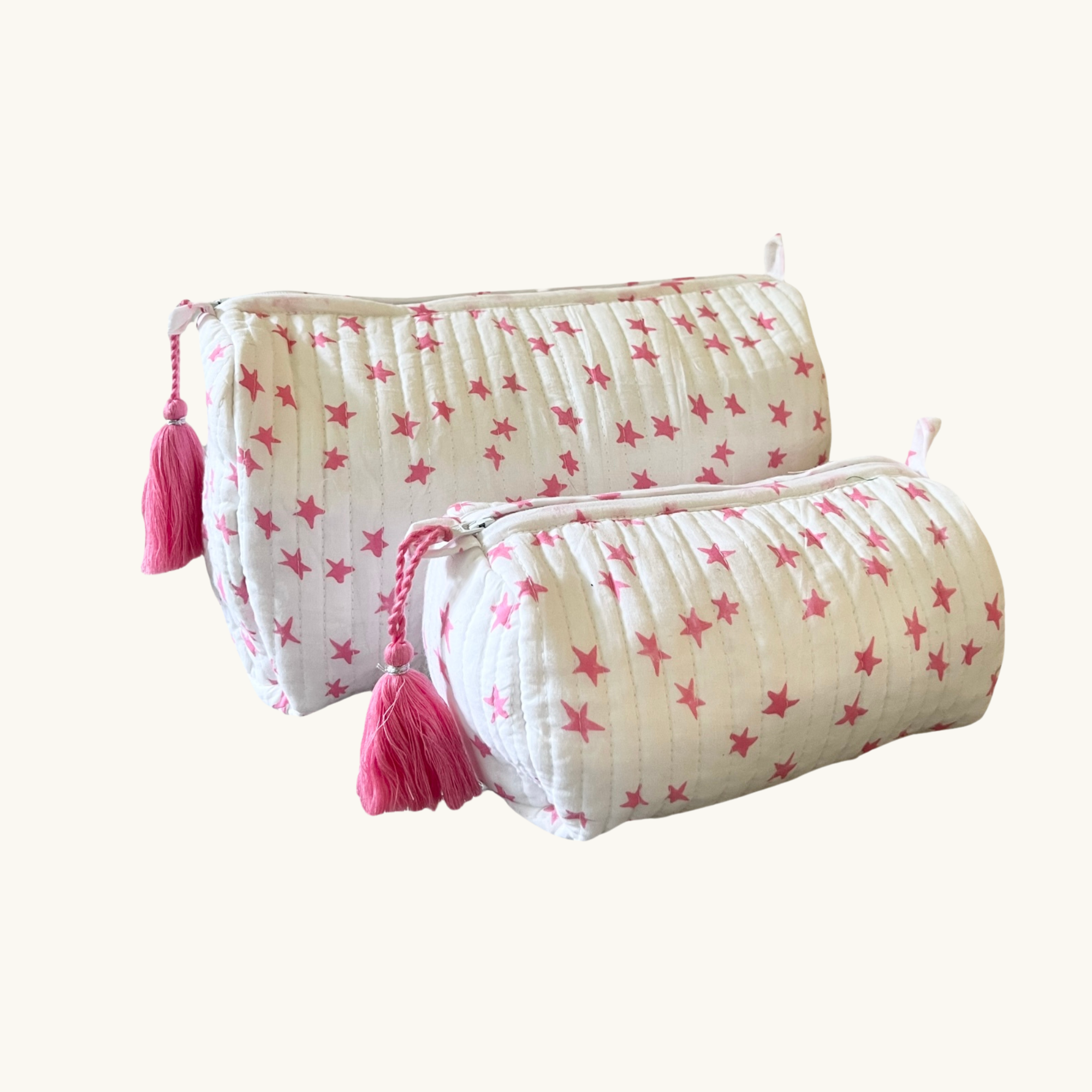 Pink Star Handblocked Wash Bag