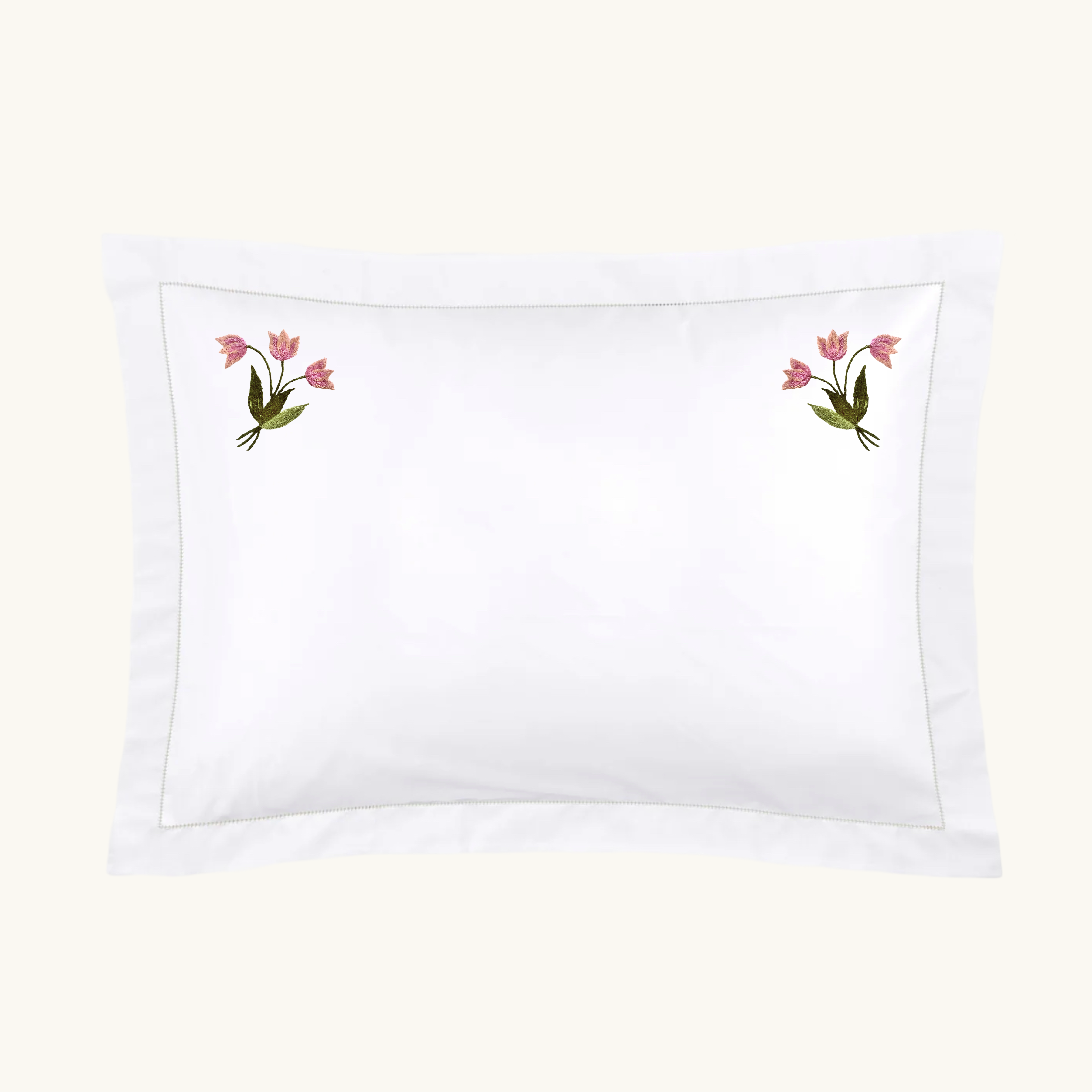 Pink Tulips Embroidered Pillowcase