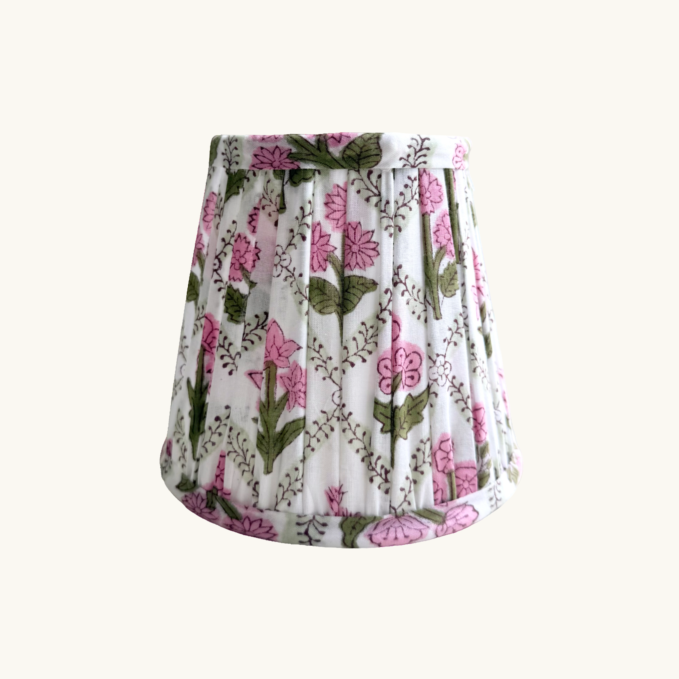 Pink and Green Trellis Handblocked Gathered Lampshade