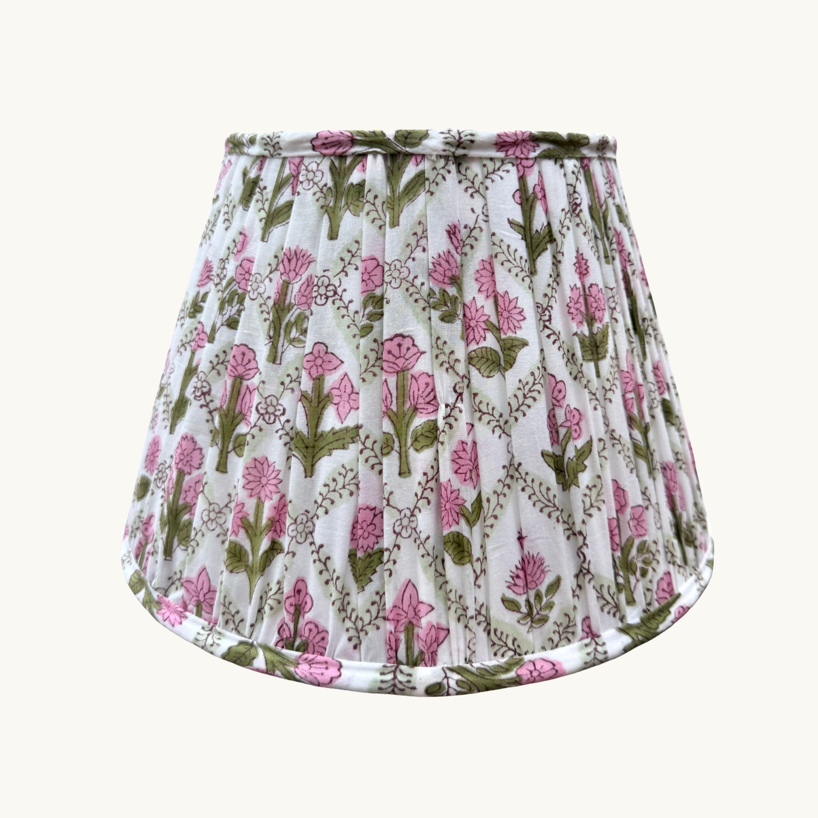 Blue and Green Floral patterned lampshade on a white background