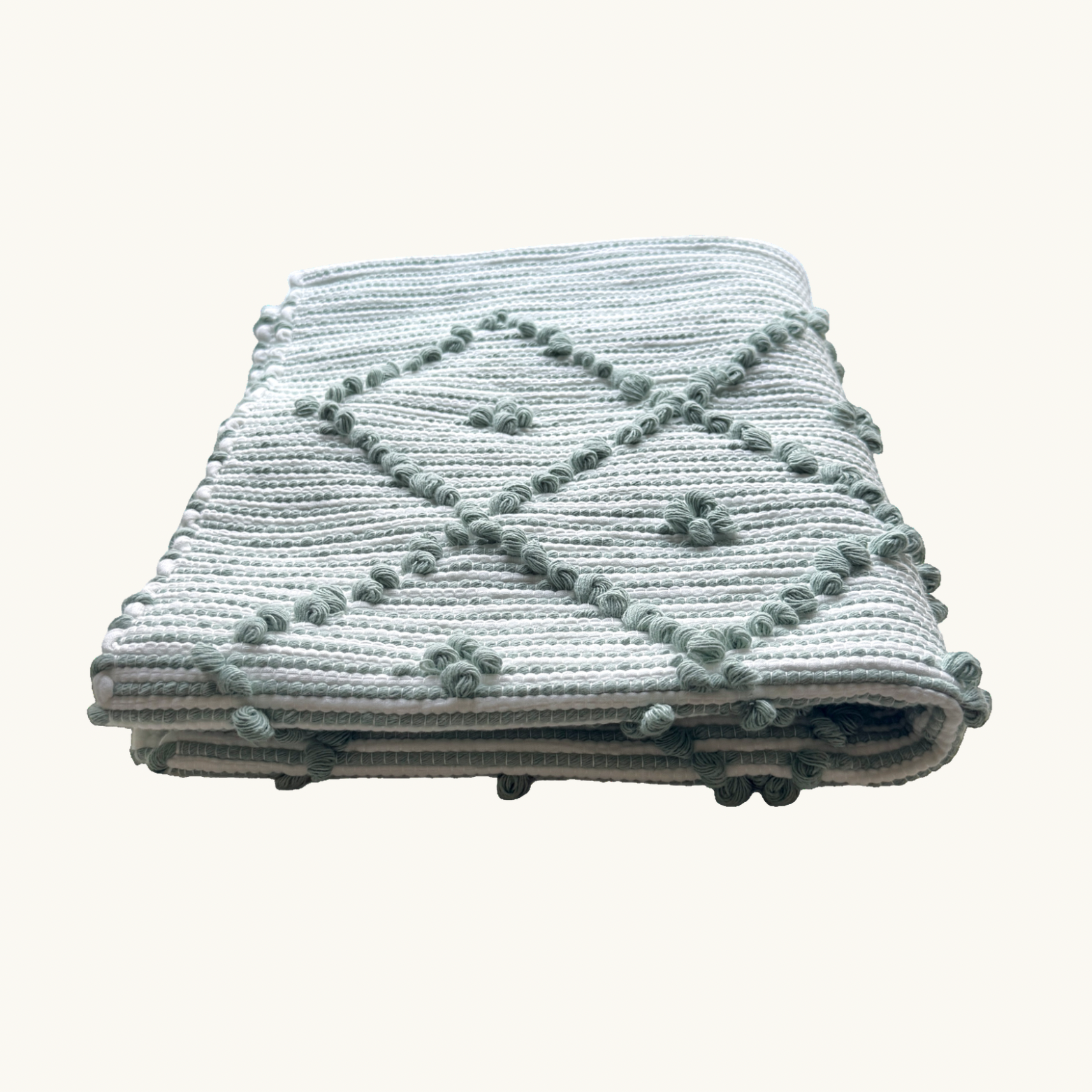 Sage Green Stripe Handwoven Knotted Bath Mat