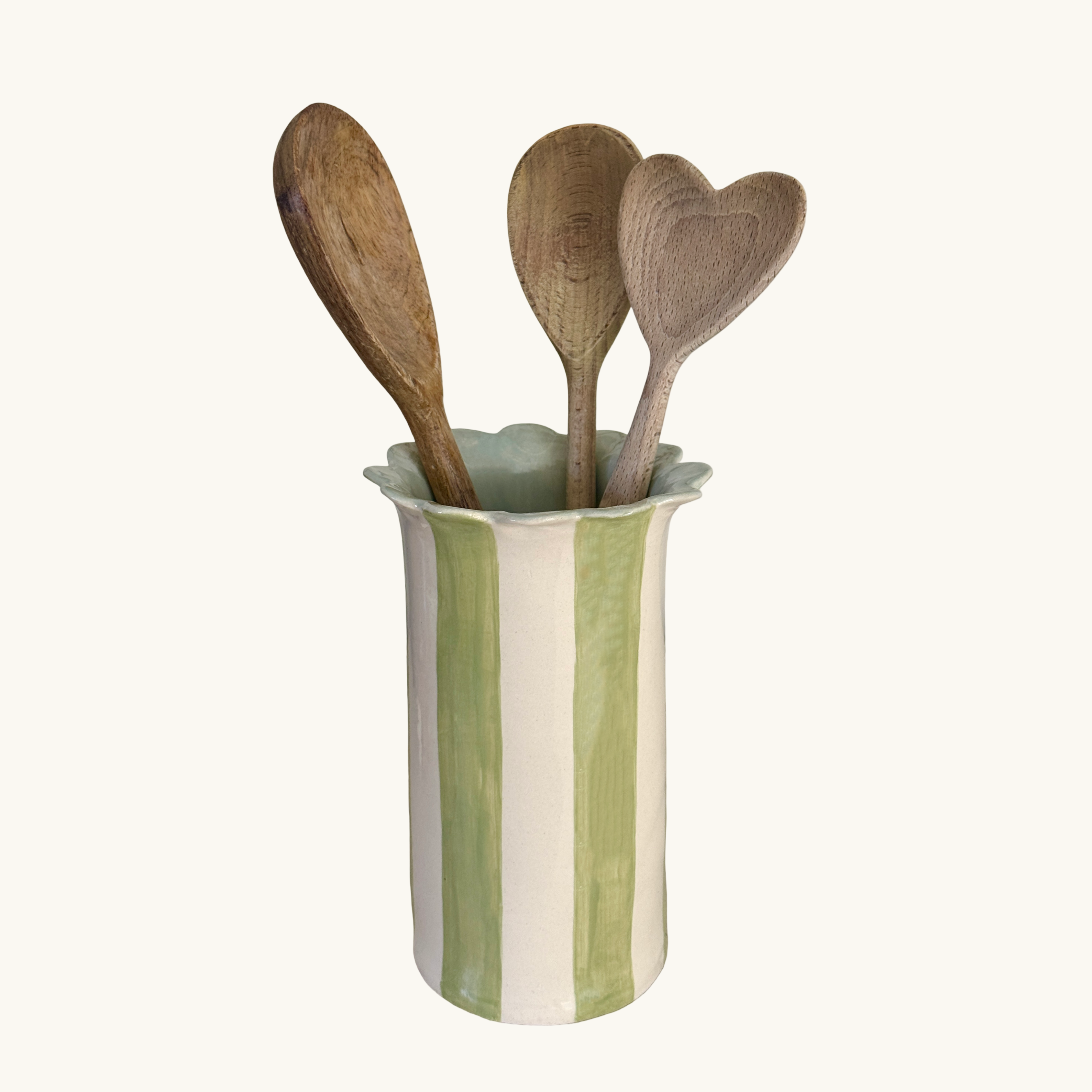 Scalloped Green Daisy Utensil Holder