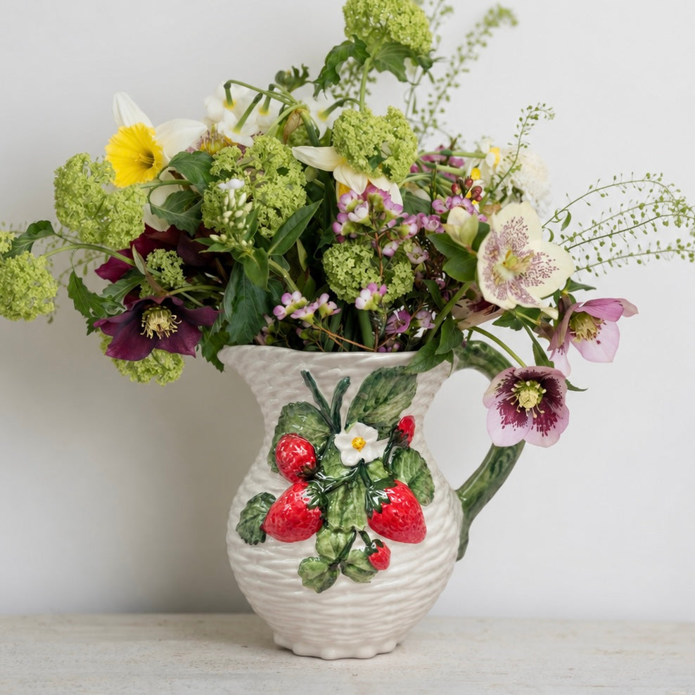 Strawberry Basketweave Ceramic Jug