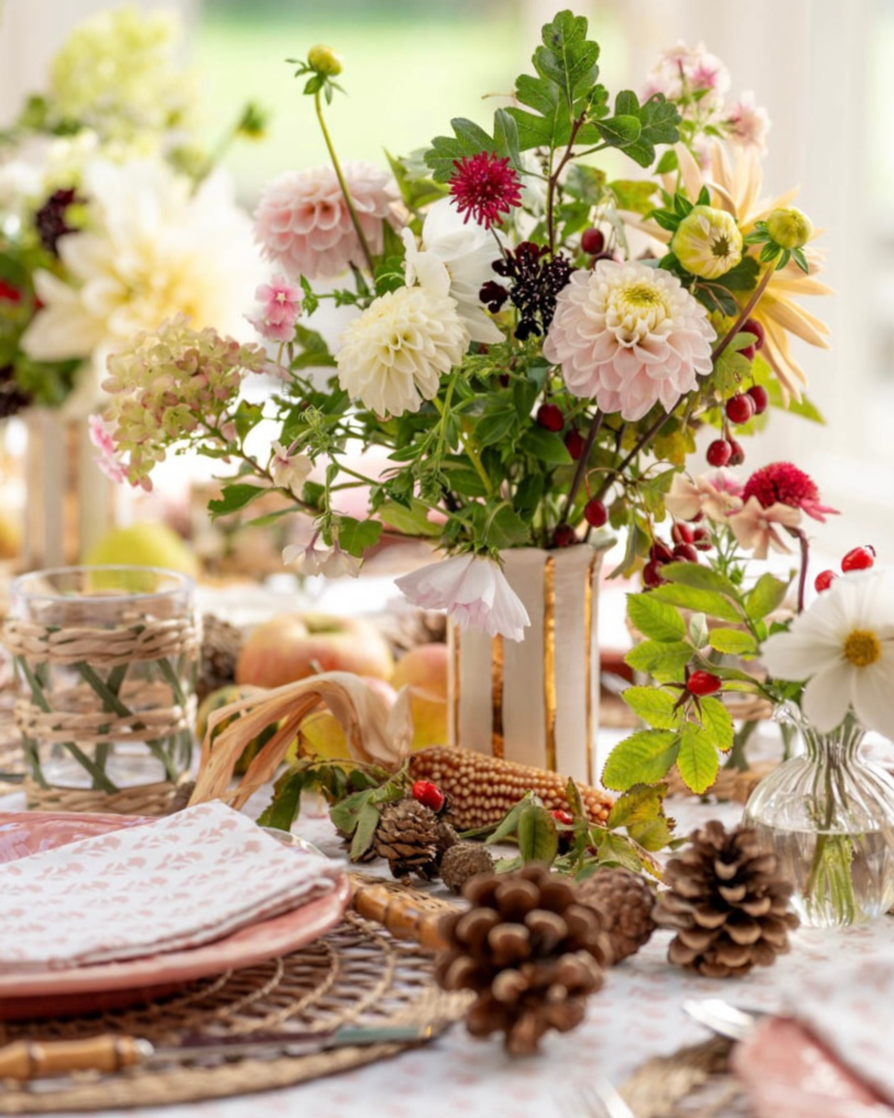 Blush Pink Carnation Handblocked Tablecloth