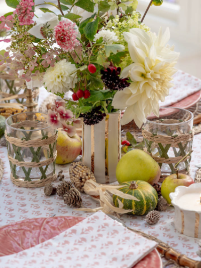 Blush Pink Carnation Handblocked Tablecloth
