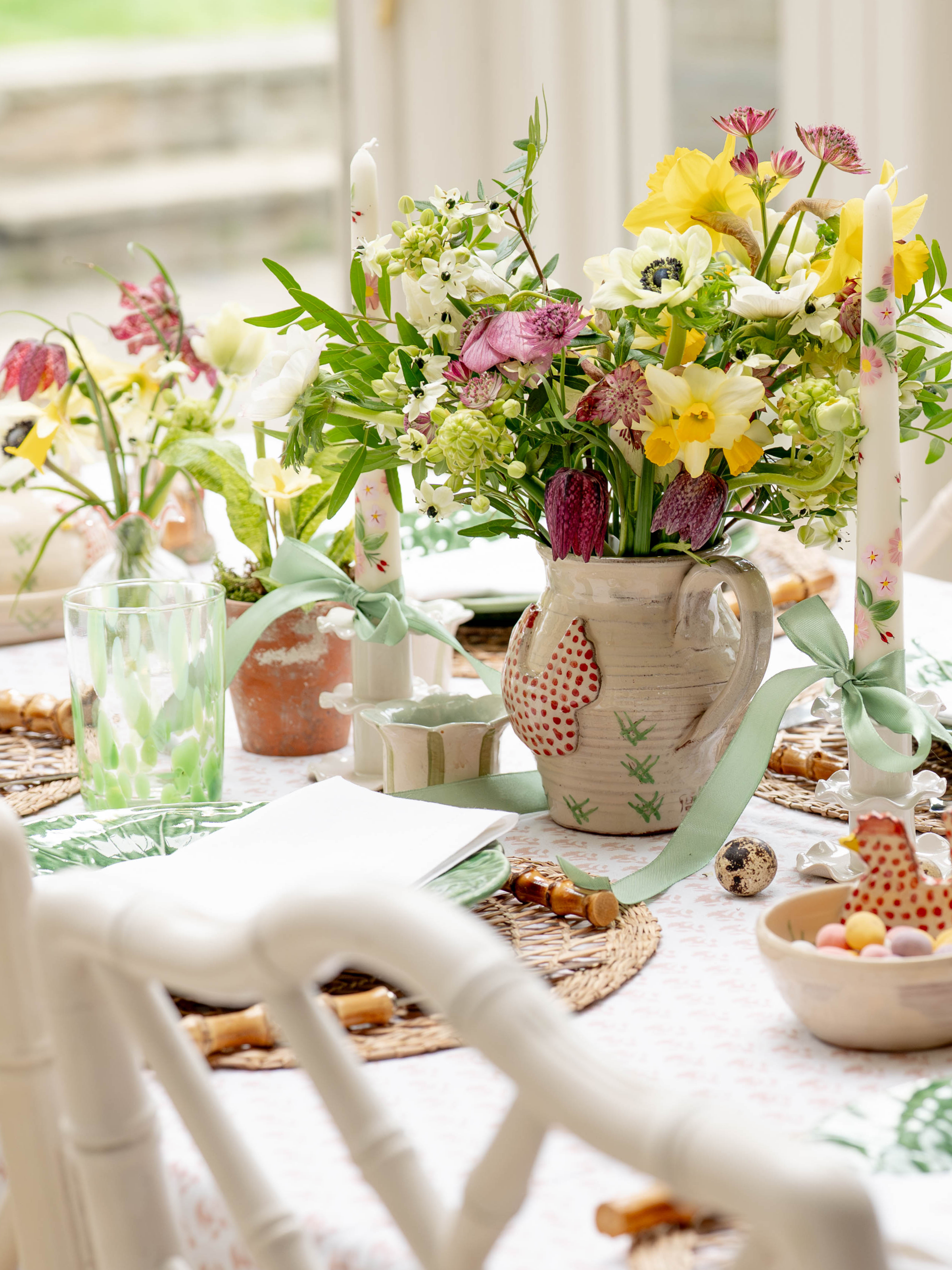 Blush Pink Carnation Handblocked Tablecloth