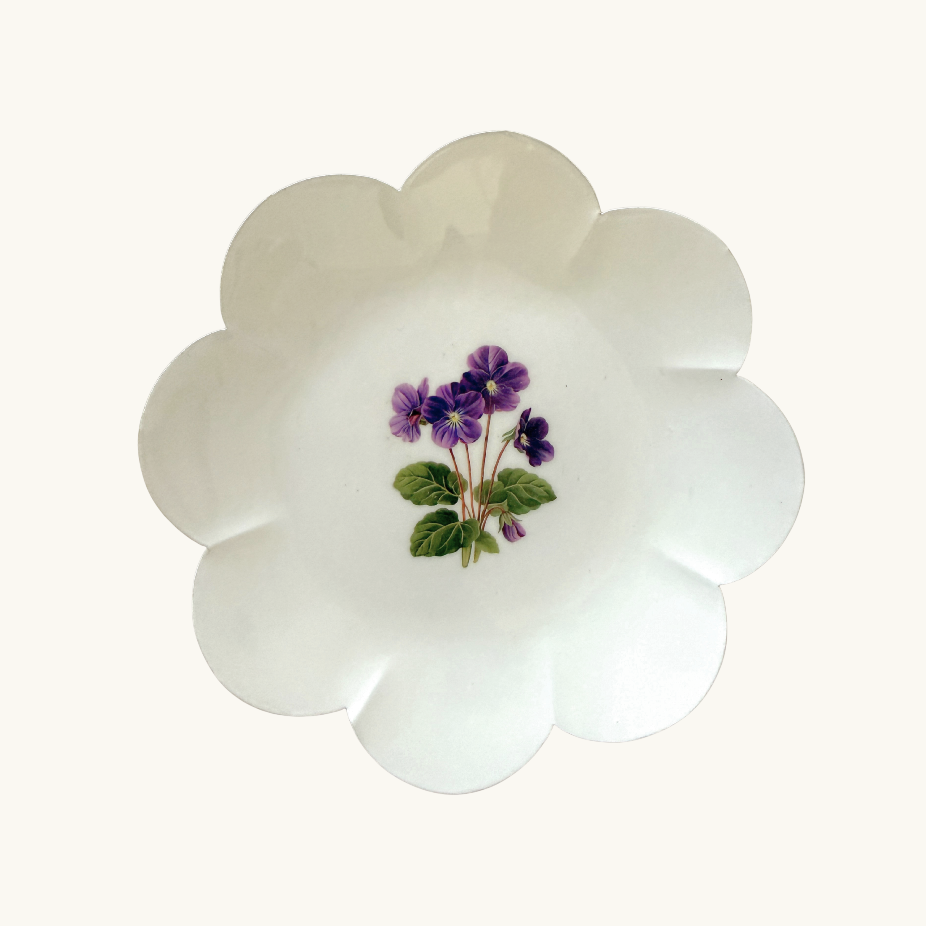 Violets Scalloped Round Trinket Dish