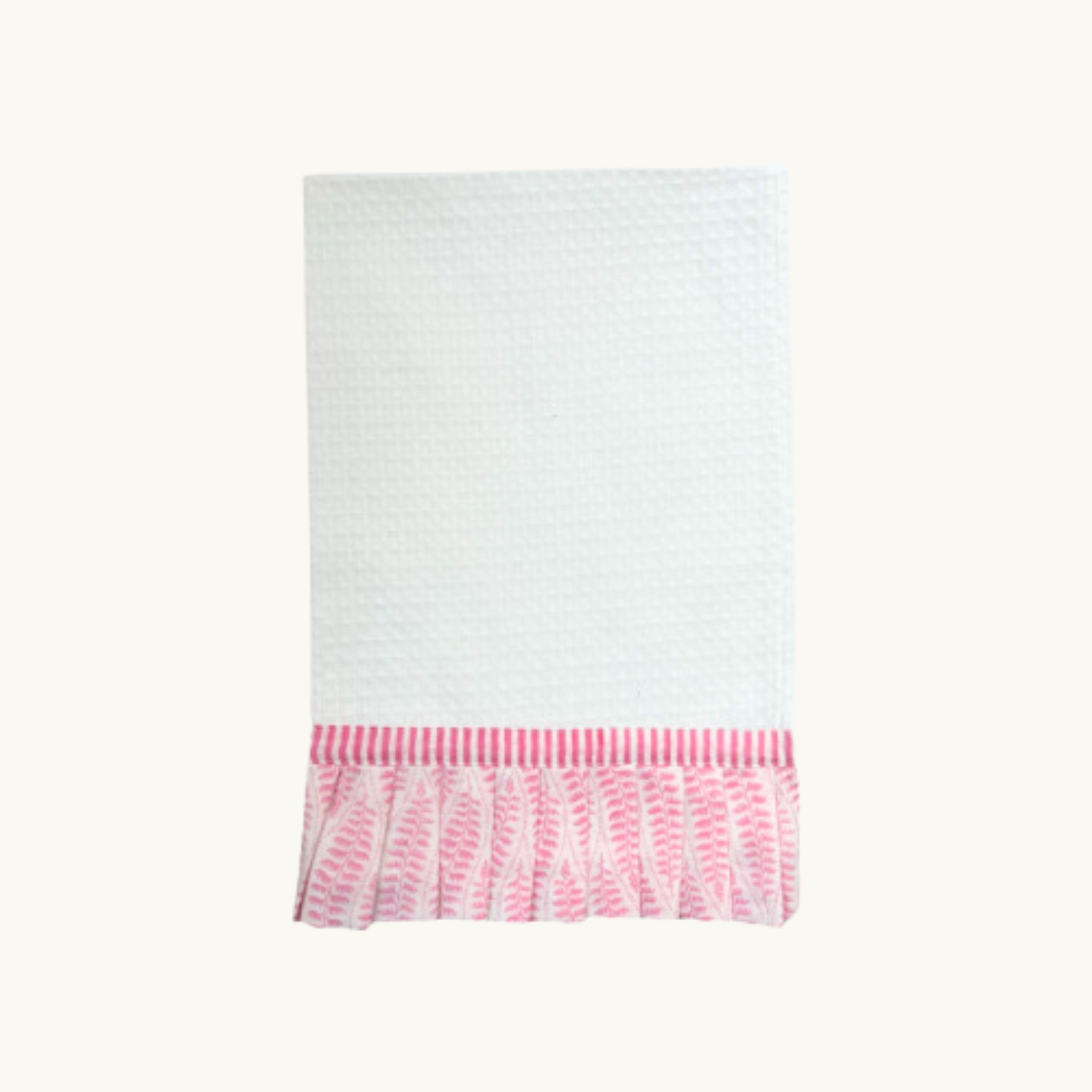 Pink Fern Frilled Waffle Hand Towel